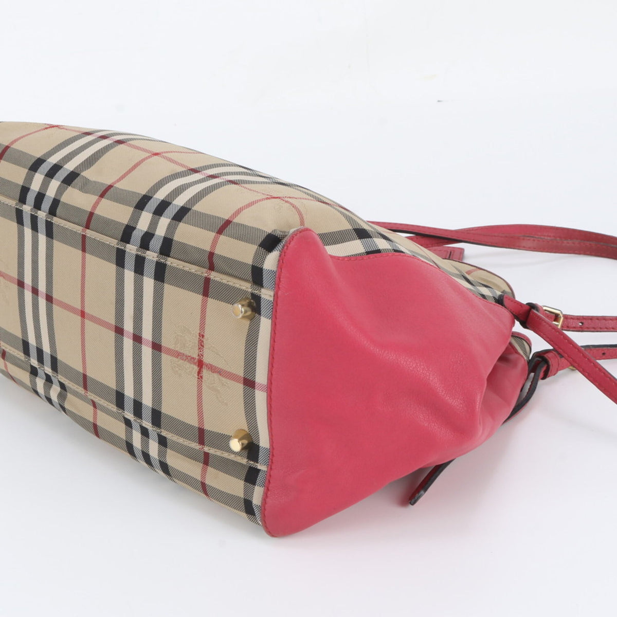 Burberry Beige Pink Leather Canvas Shoulder Bag Tote Bag (Pre-Owned)