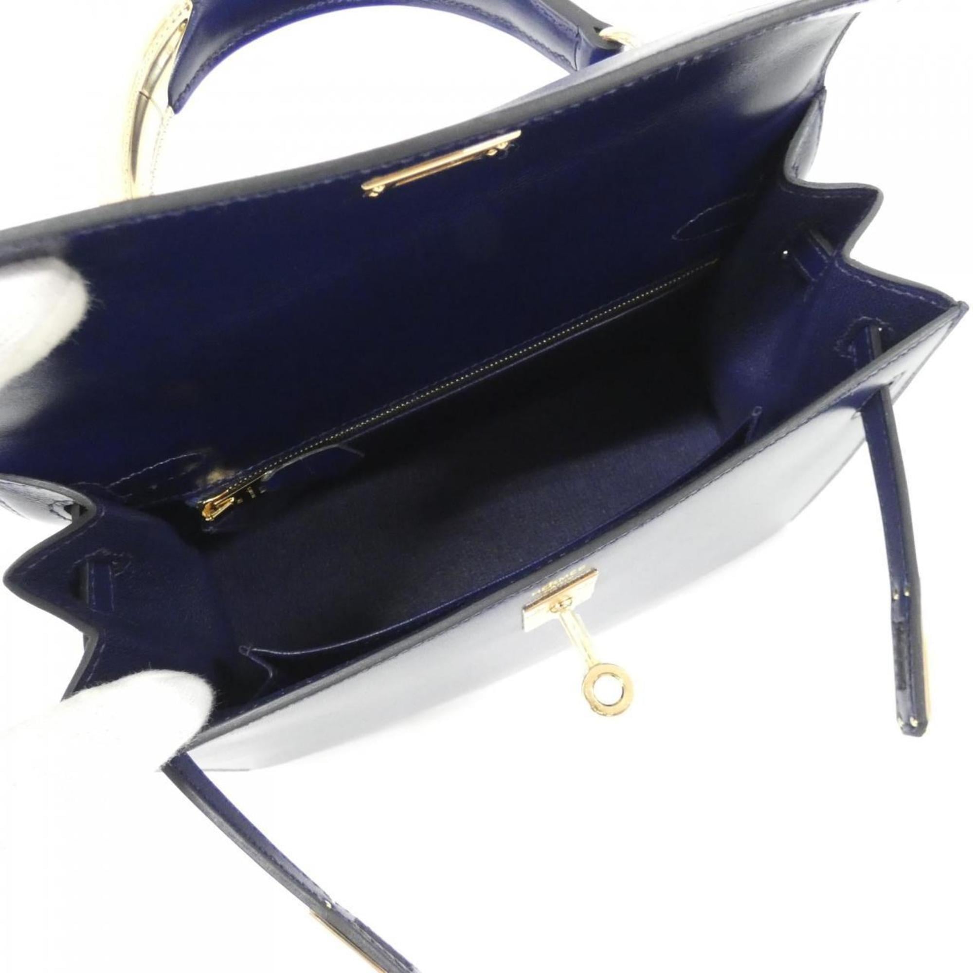 Hermes Bleu Saphir Blue Box Calf Leather Handbag (Pre-Owned)