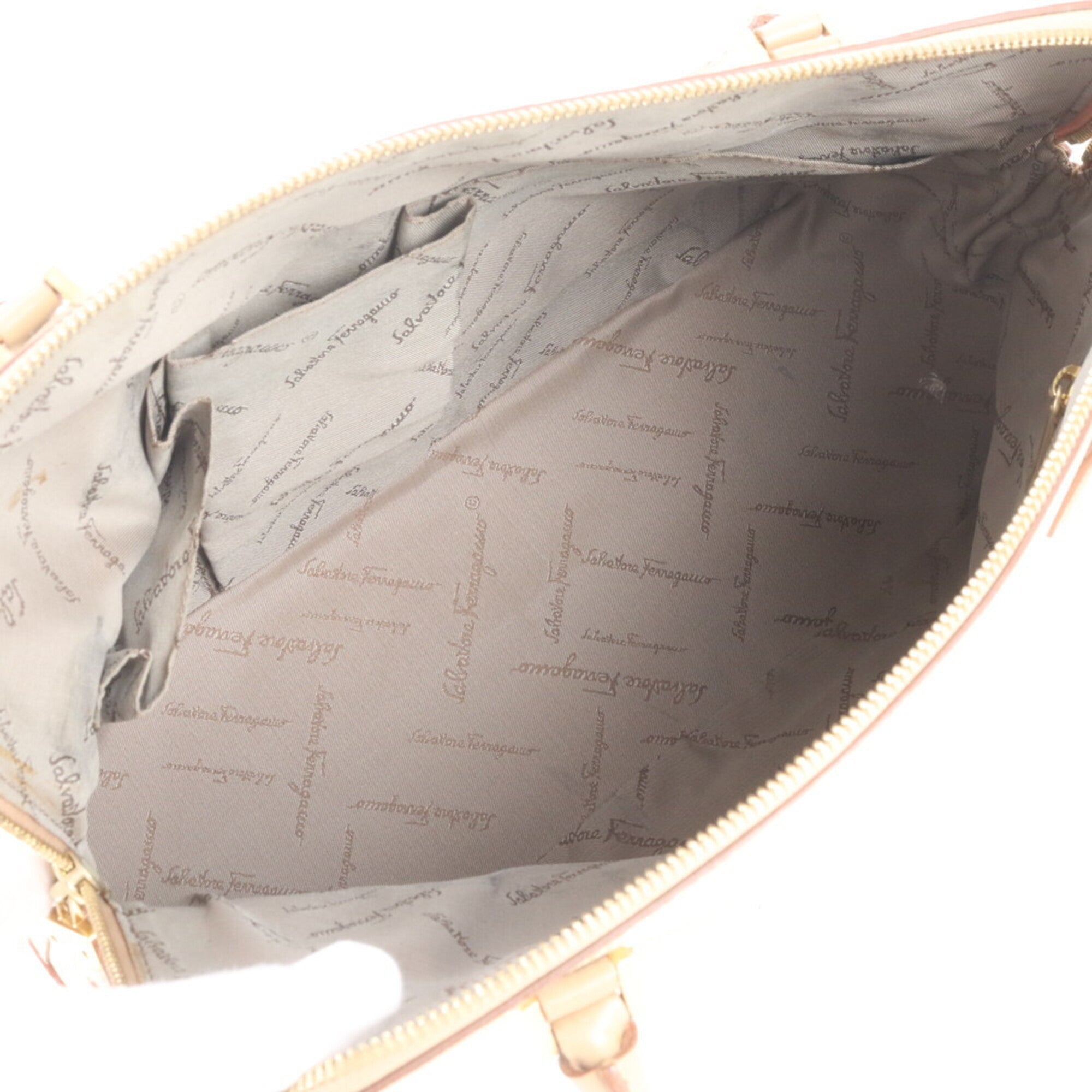Salvatore Ferragamo Beige Leather Handbag Shoulder Bag Tote Bag (Pre-Owned)