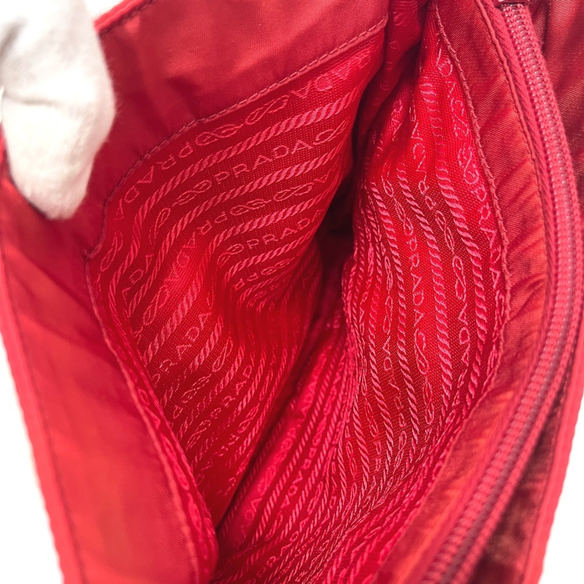Prada Red Color Nylon Handbag Tote Bag (Pre-Owned)