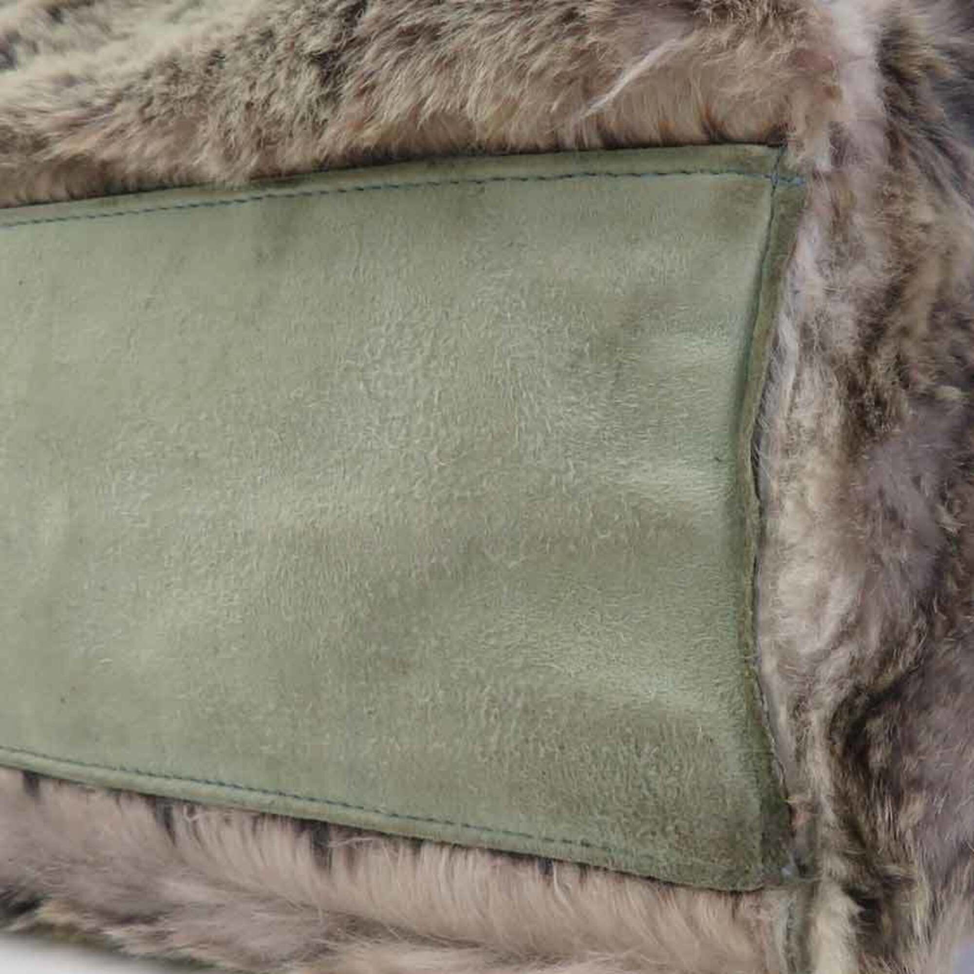 Chanel Beige Gray Fur Suede Handbag Tote Bag (Pre-Owned)