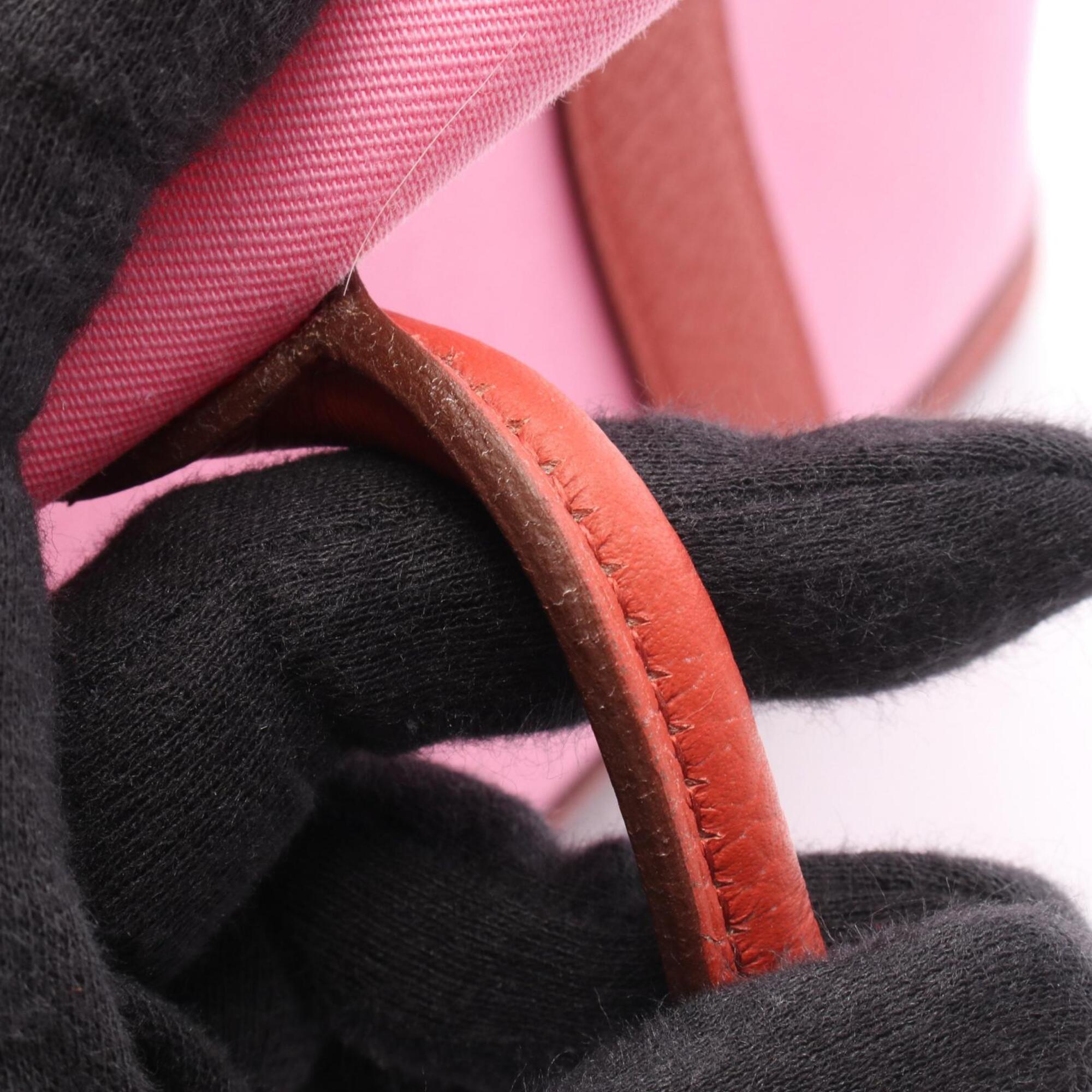 Hermes Pink Red Color Toile Officier Negonda Leather Handbag Tote Bag (Pre-Owned)