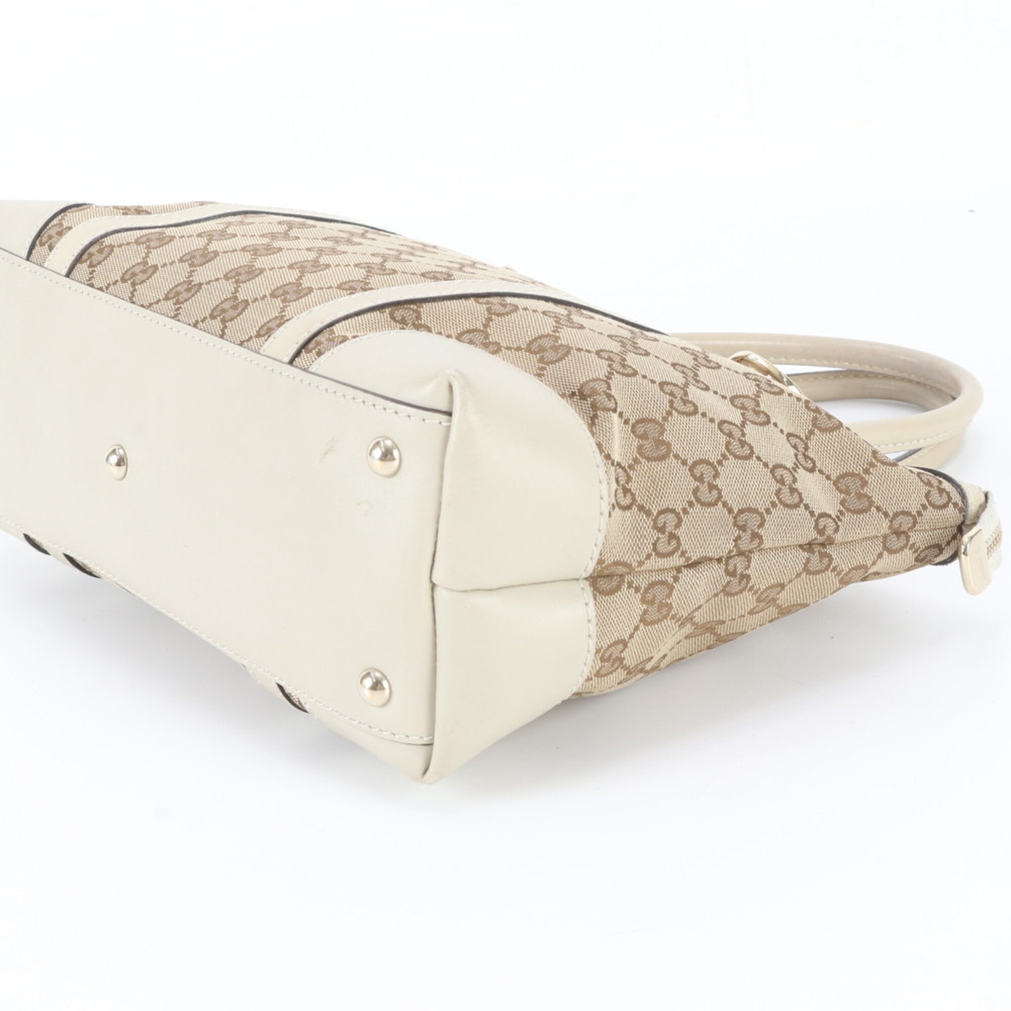 Gucci Beige Brown Leather Canvas Handbag Shoulder Bag Tote Bag (Pre-Owned)