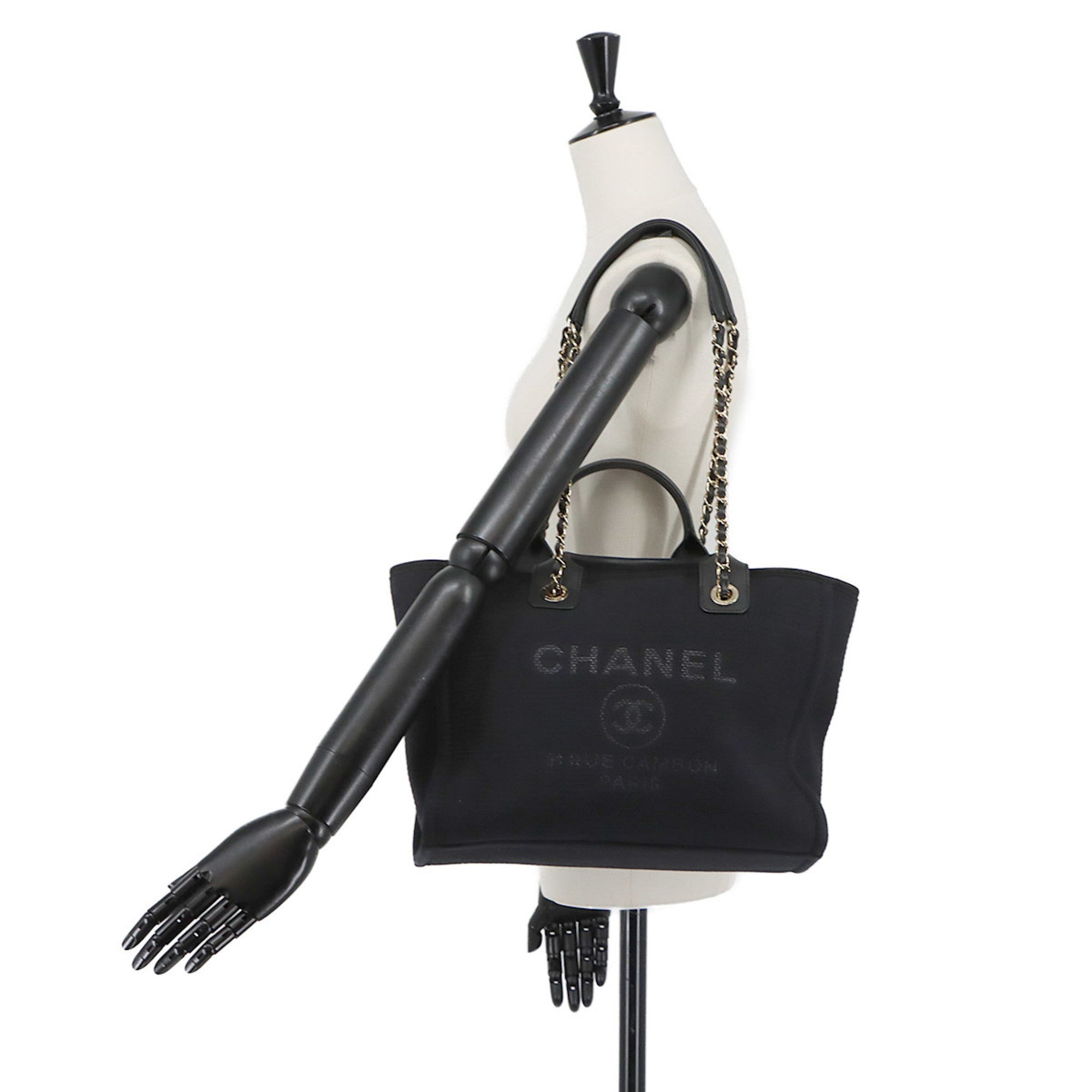 Chanel Black Canvas Leather Handbag Tote Bag (Pre-Owned)