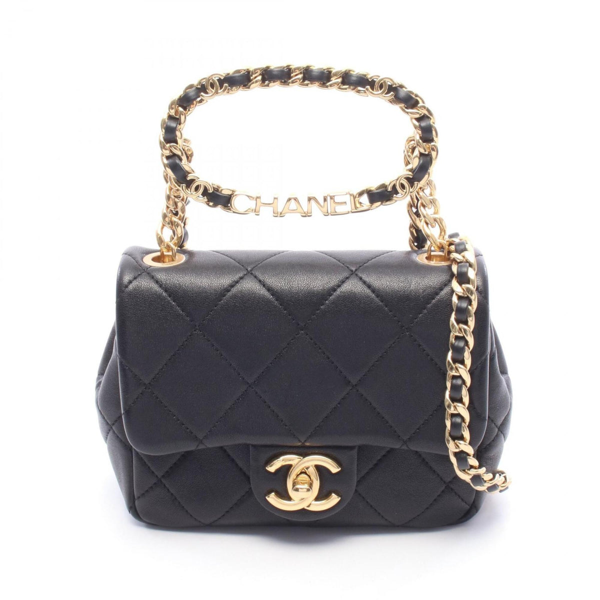 Chanel Black Leather Handbag Shoulder Bag (Pre-Owned)