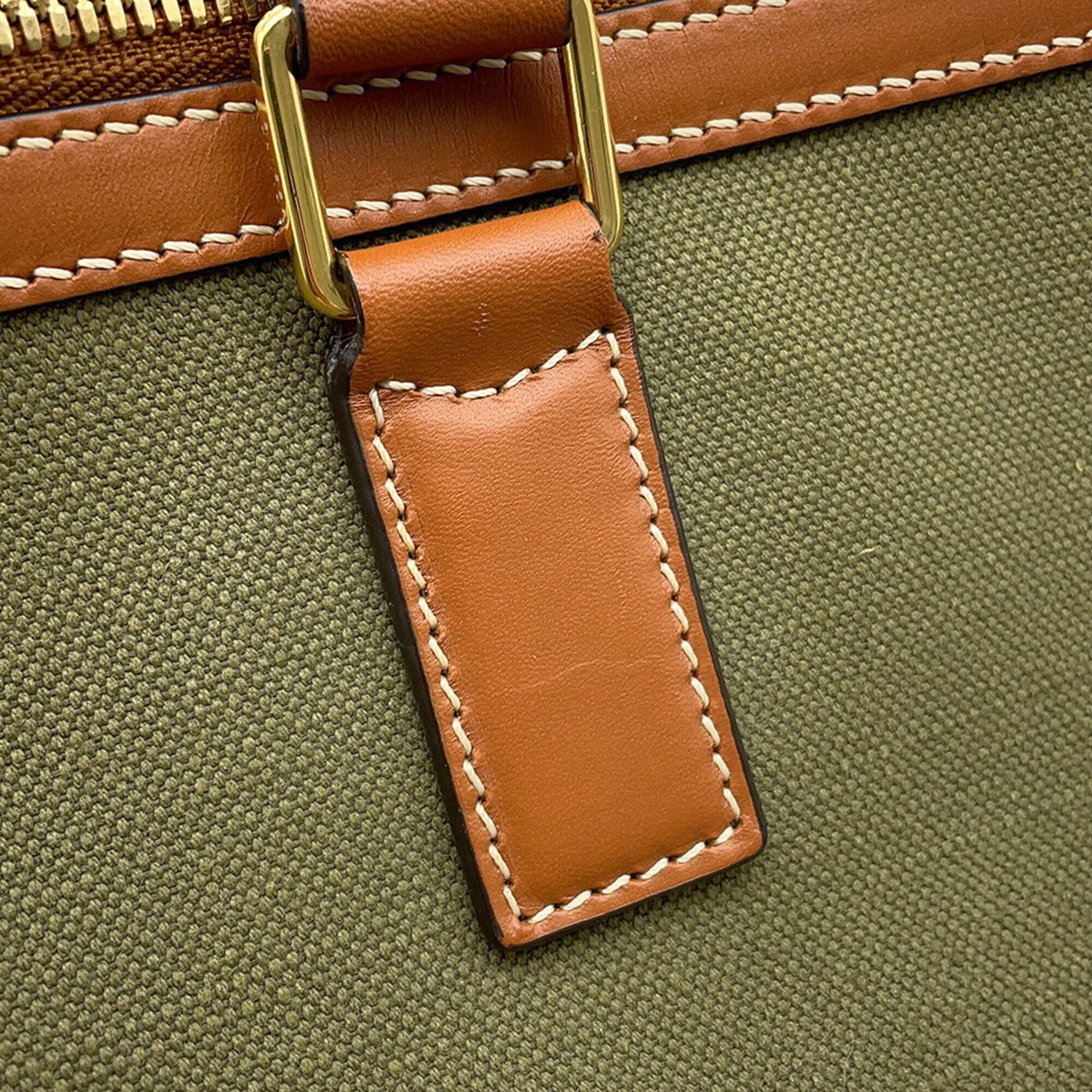 Celine Brown Khaki Canvas Leather Boston Bag (Pre-Owned)