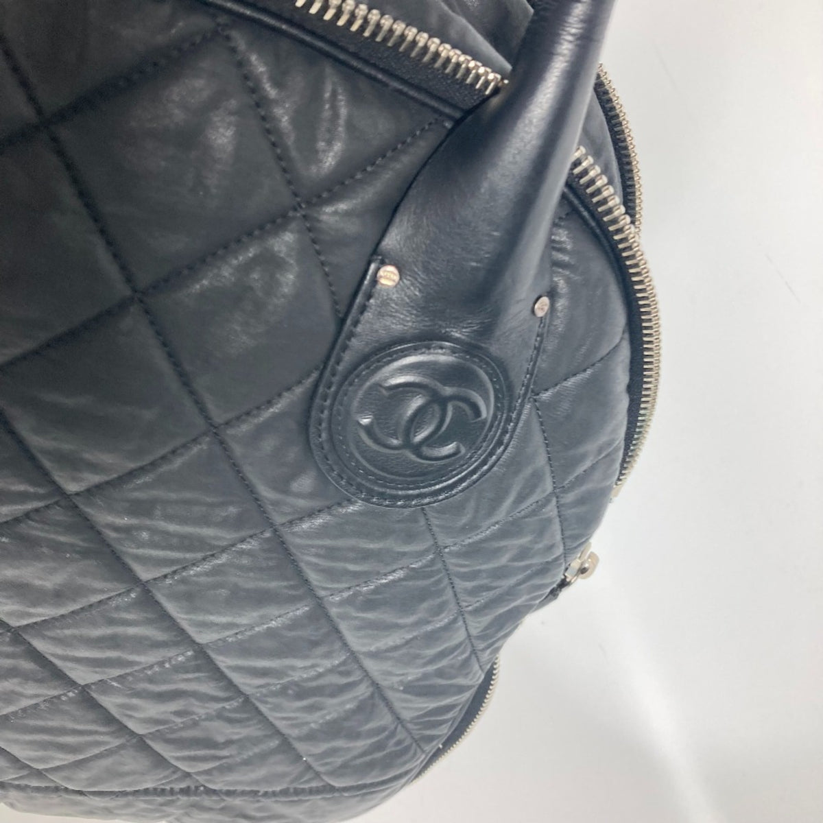 Chanel Black Coated Canvas Boston Bag Shoulder Bag Tote Bag (Pre-Owned)