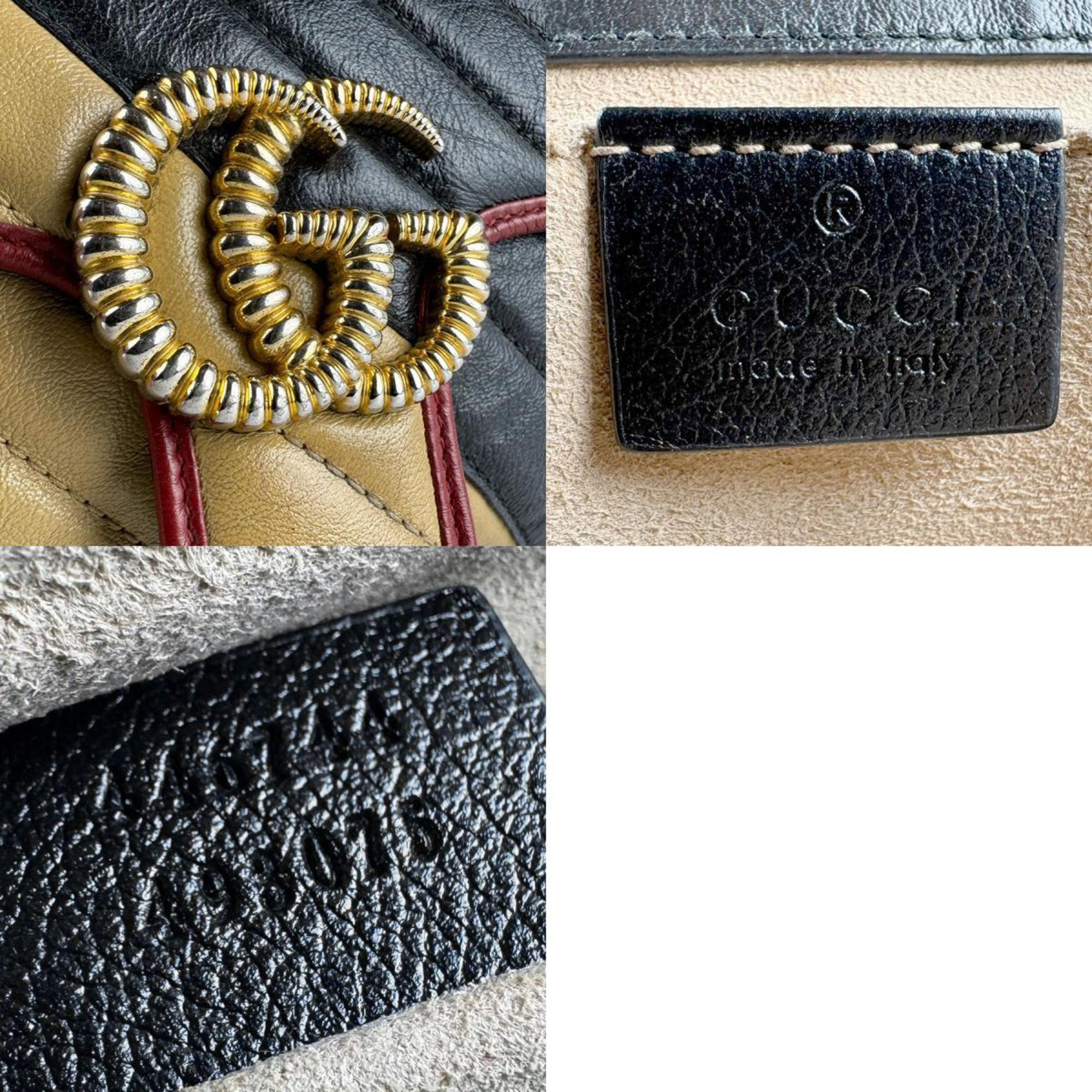 Gucci Beige Black Gold Leather Metal Shoulder Bag (Pre-Owned)