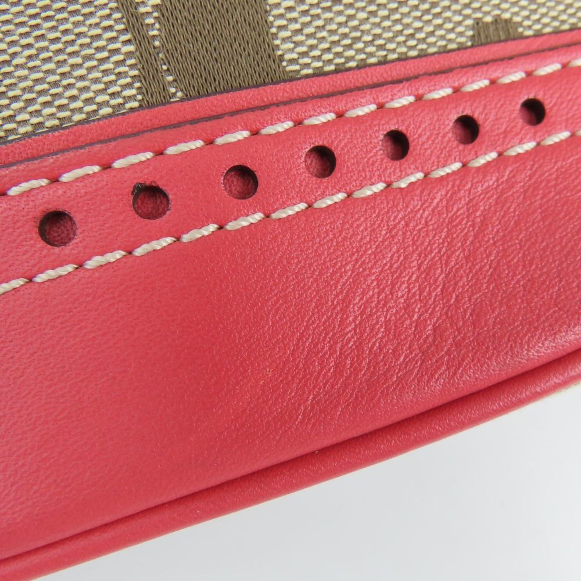 Coach Signature Beige Pink Canvas Leather Pochette Shoulder Bag (Pre-Owned)