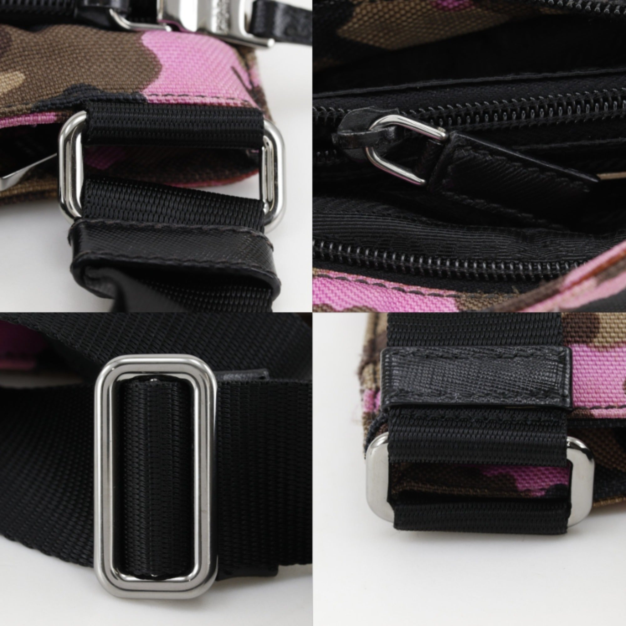 Prada Brown Pink Nylon Canvas Shoulder Bag (Pre-Owned)