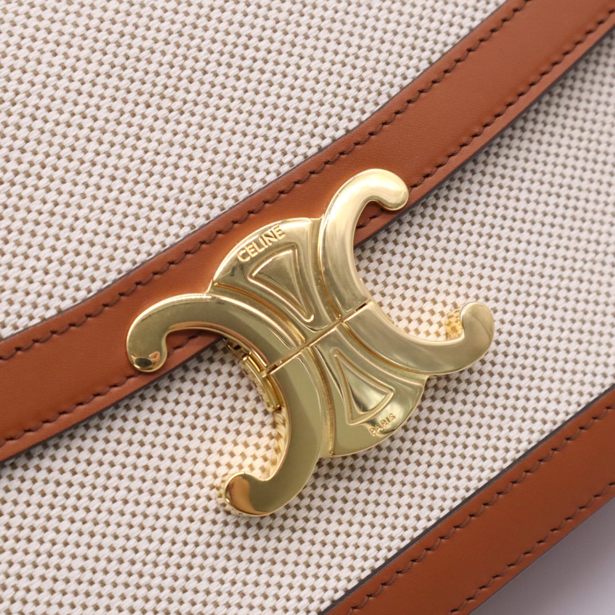 Celine Beige Brown Canvas Leather Shoulder Bag (Pre-Owned)