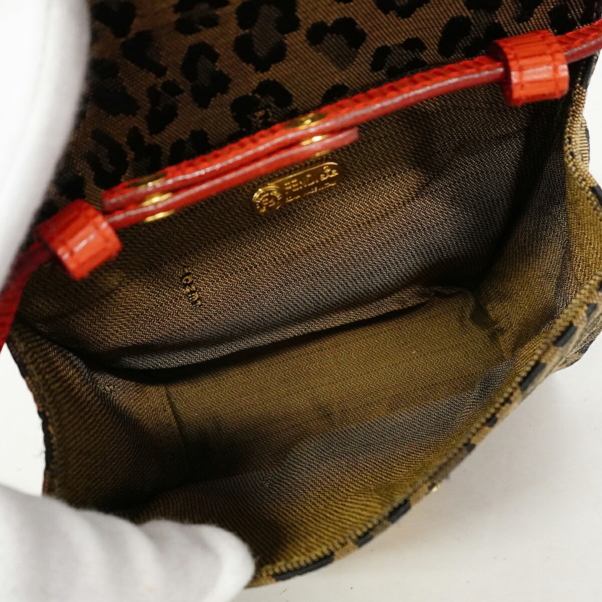 Fendi Brown Red Color Nylon Canvas Shoulder Bag (Pre-Owned)
