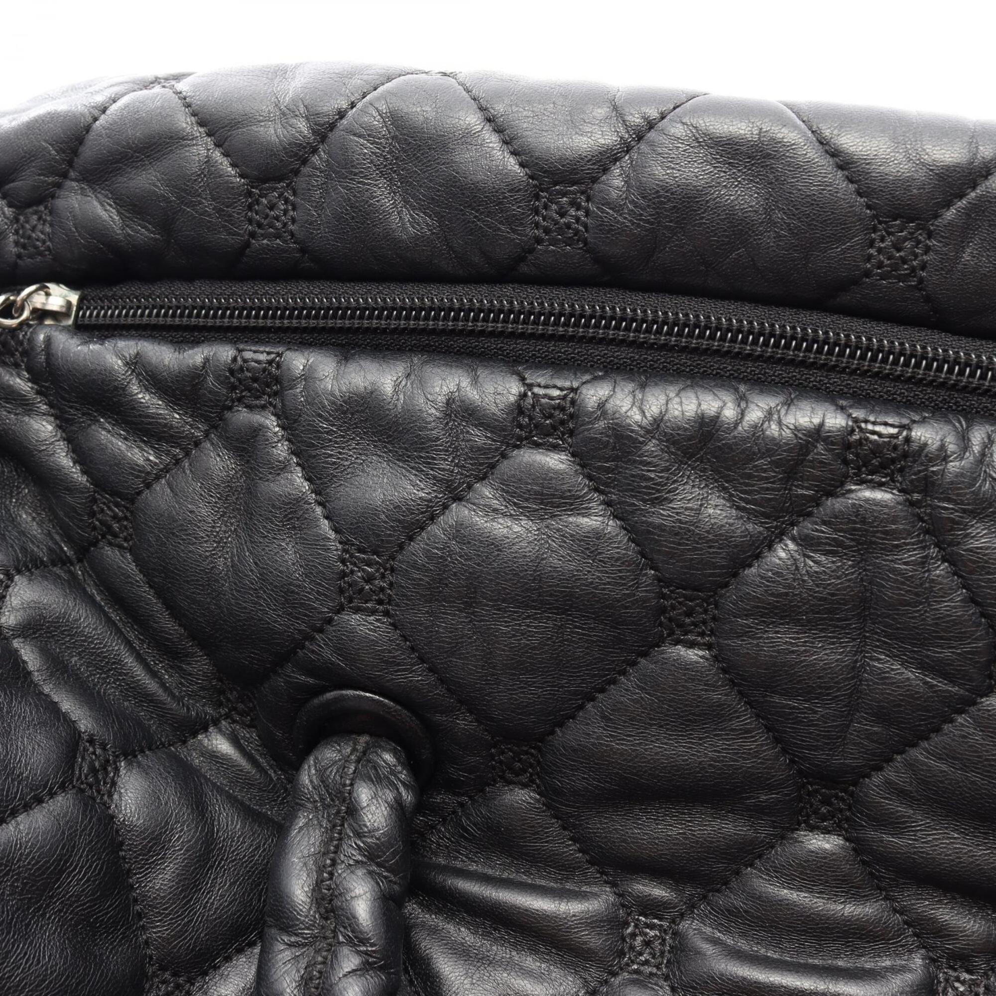 Chanel Black Leather Boston Bag Handbag (Pre-Owned)