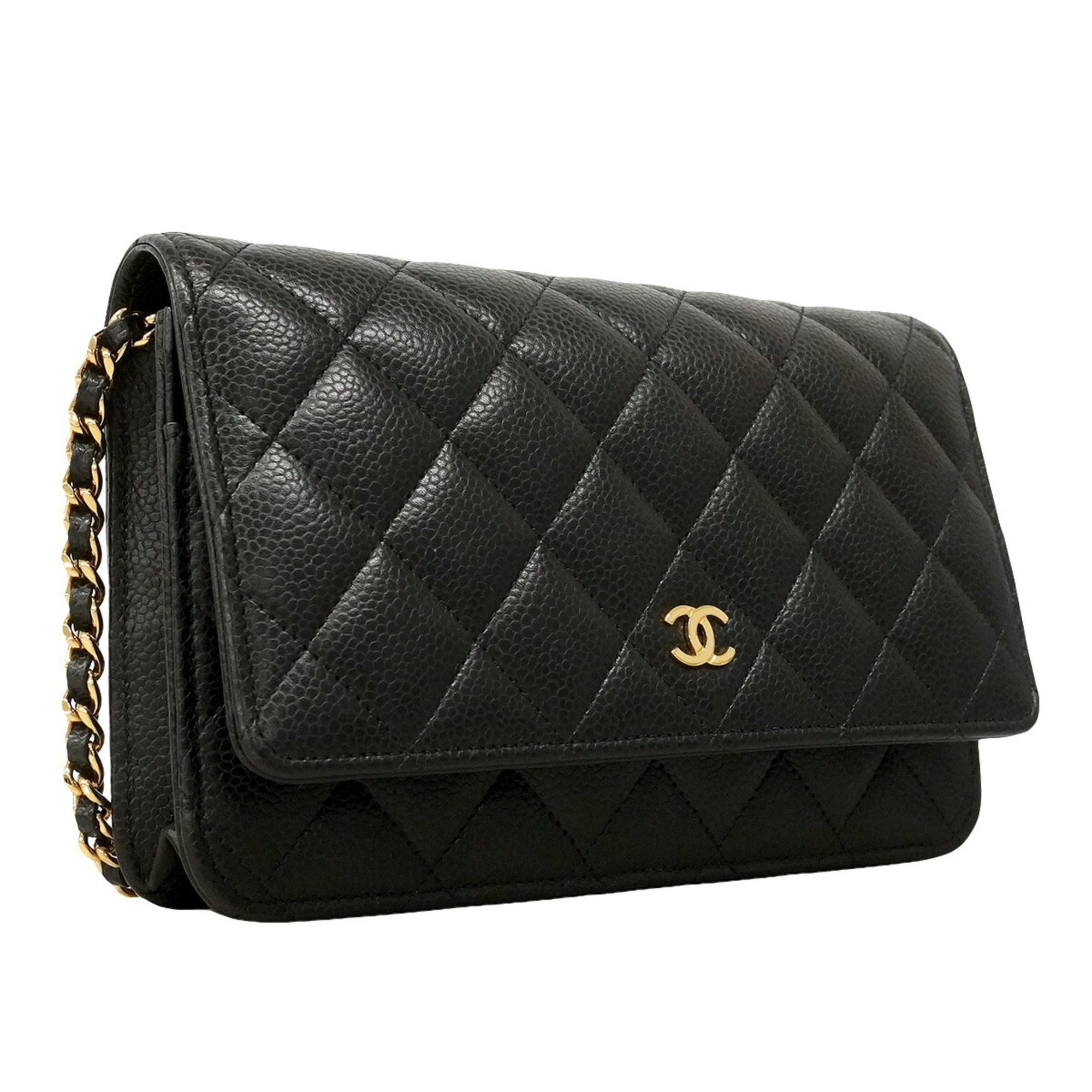 Chanel Black Grained Calfskin Chain/Shoulder Wallet (Pre-Owned)