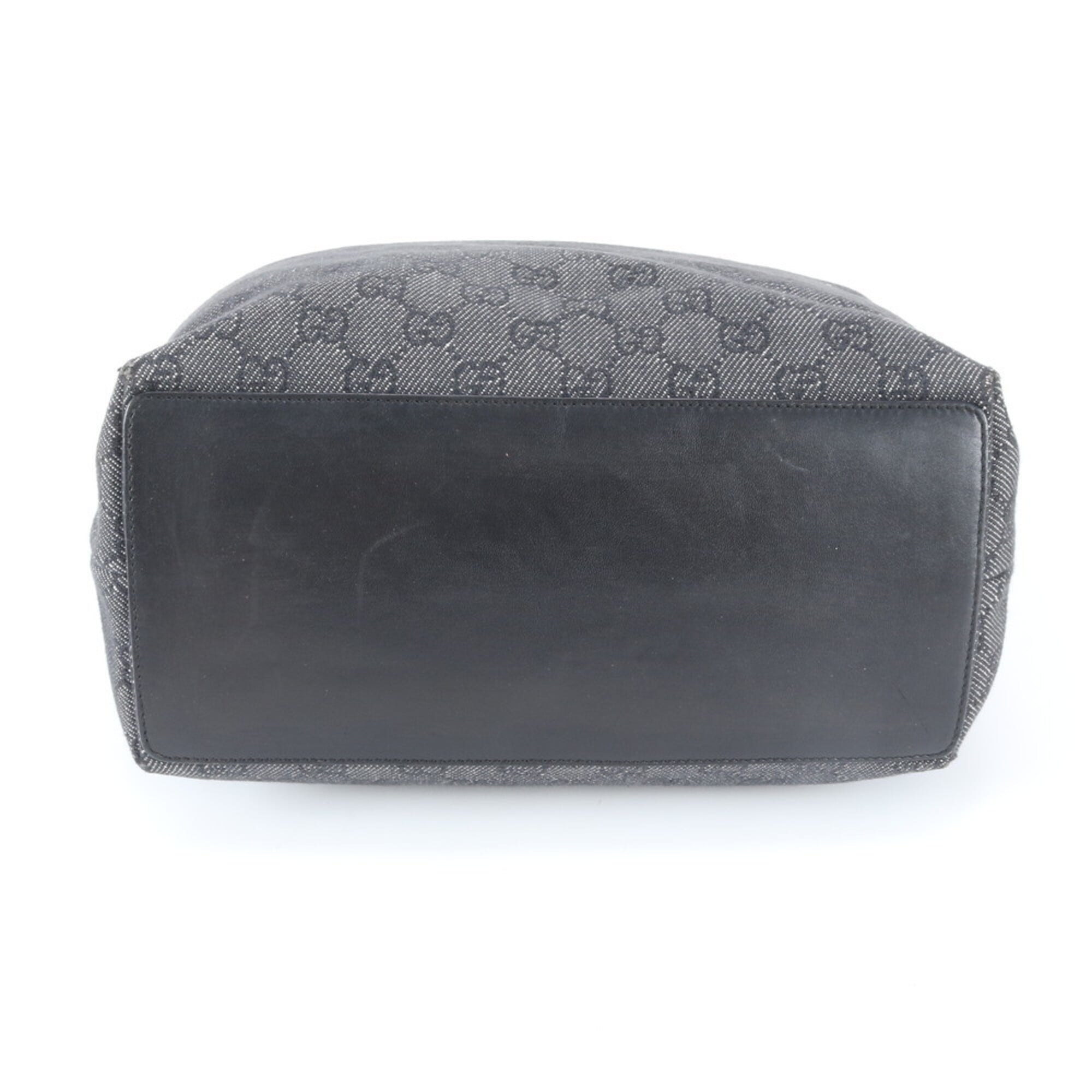 Gucci Black Gray Leather Canvas Handbag Shoulder Bag Tote Bag (Pre-Owned)