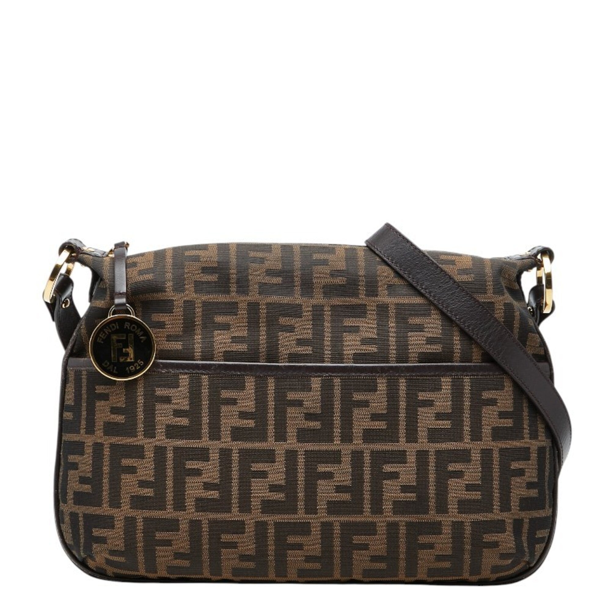 Fendi Zucca Brown Canvas Leather Shoulder Bag (Pre-Owned)