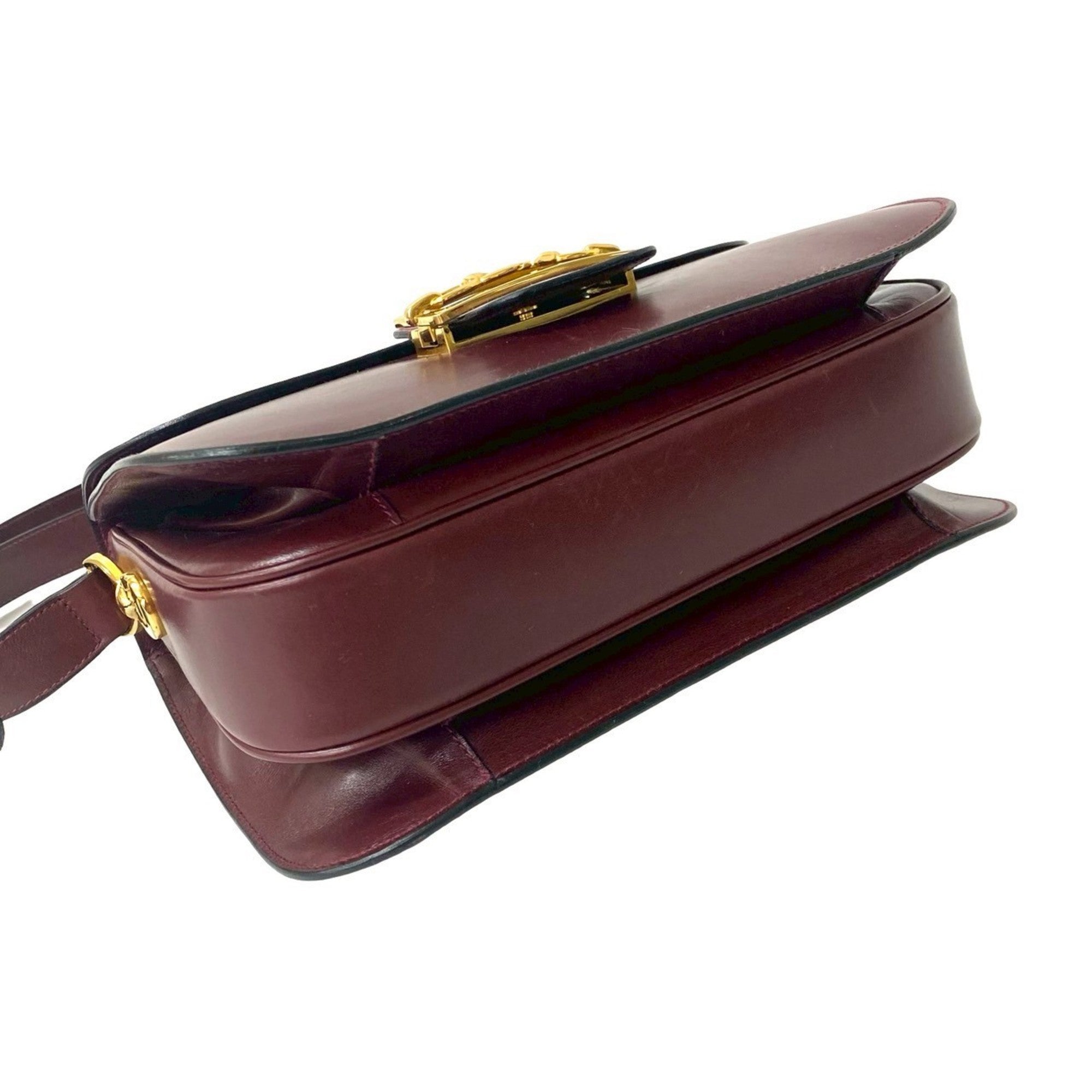 Celine Red Color Wine Leather Shoulder Bag (Pre-Owned)