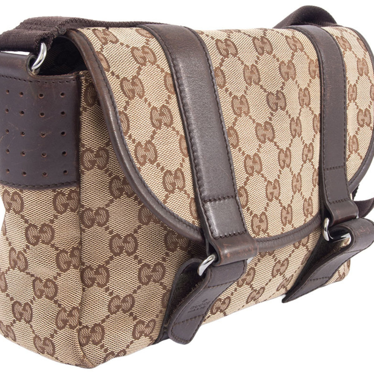 Gucci Beige Brown Gg Canvas Leather Shoulder Bag (Pre-Owned)