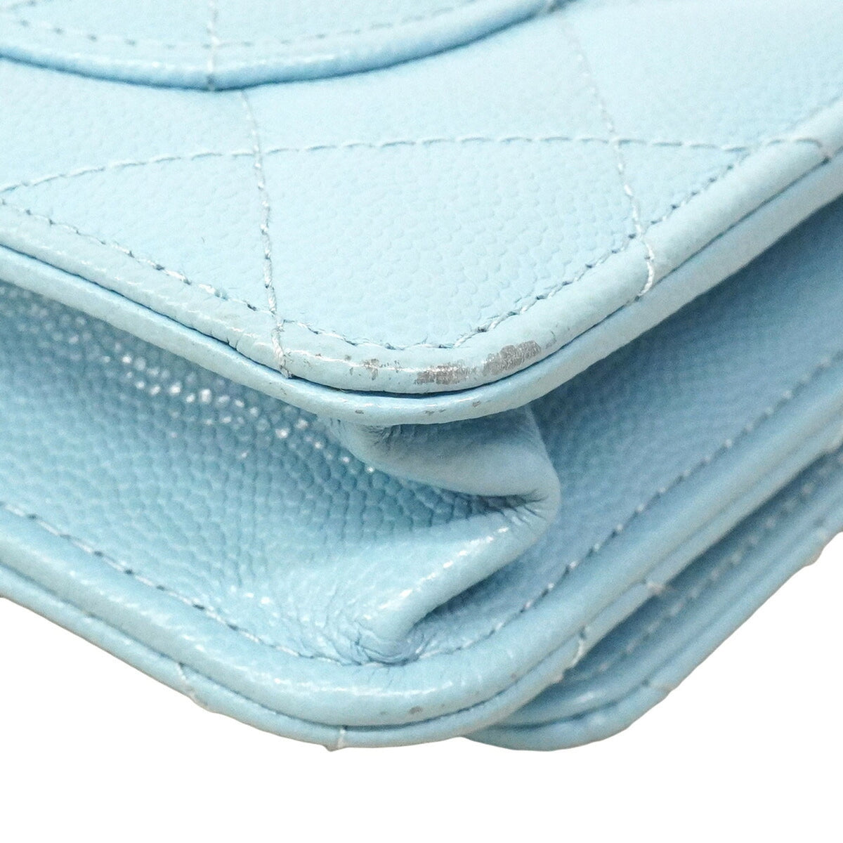 Chanel Light Blue Grained Calfskin Chain/Shoulder Wallet (Pre-Owned)