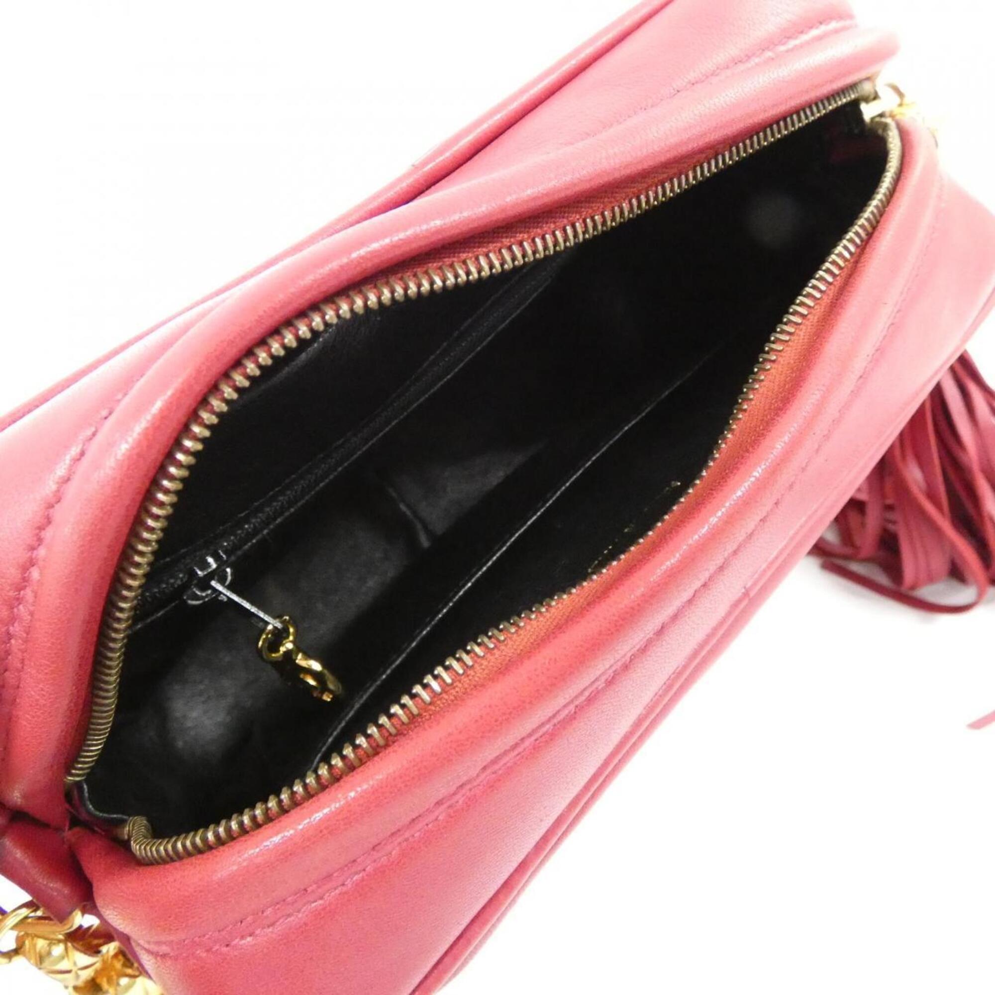 Chanel Navy Red Color Leather Shoulder Bag (Pre-Owned)