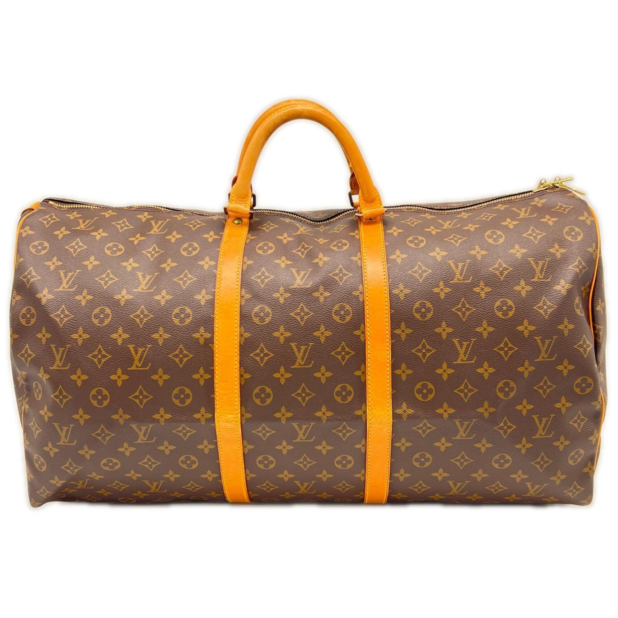 Louis Vuitton Monogram Beige Brown Coated Canvas Leather Boston Bag (Pre-Owned)