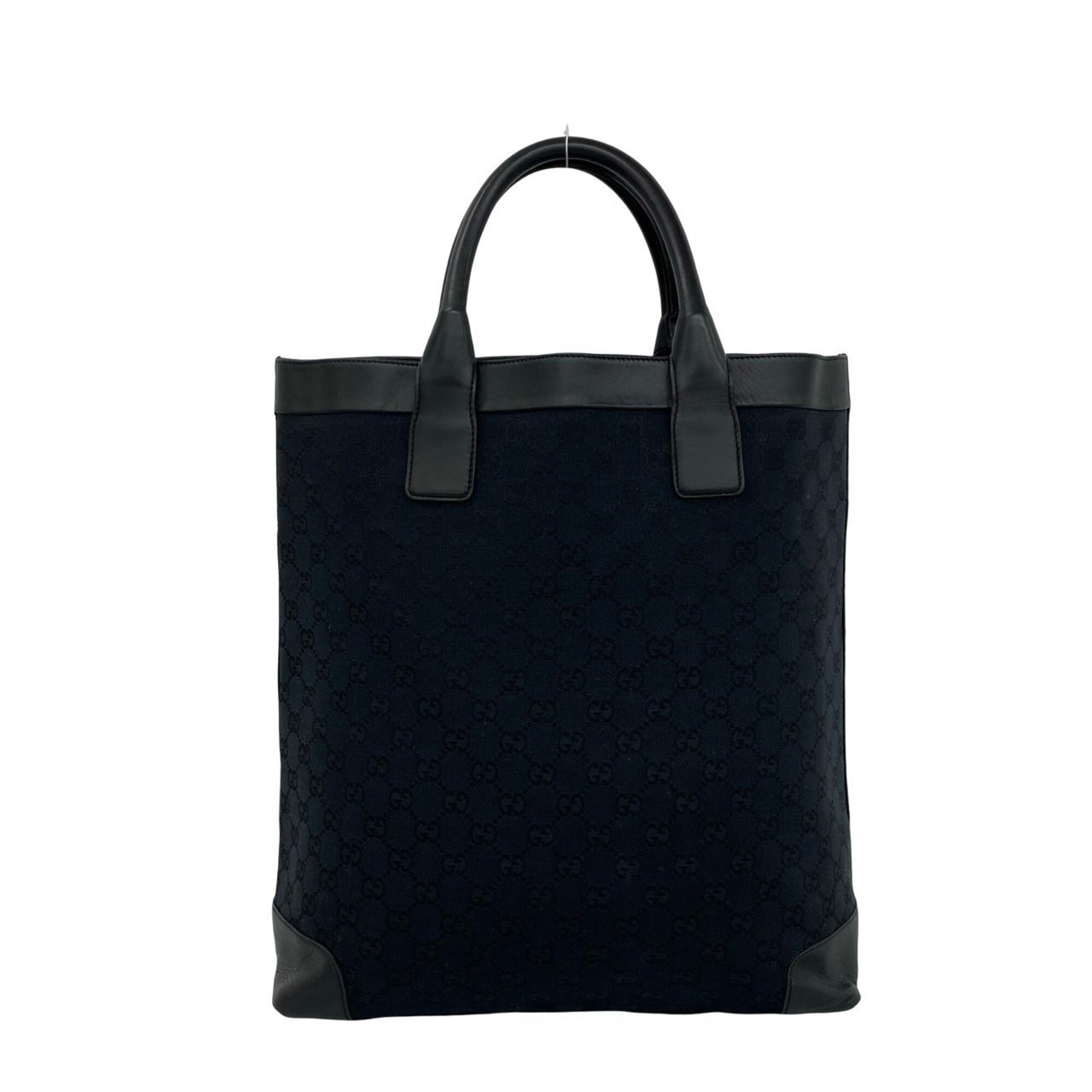 Gucci Black Leather Canvas Handbag Tote Bag (Pre-Owned)