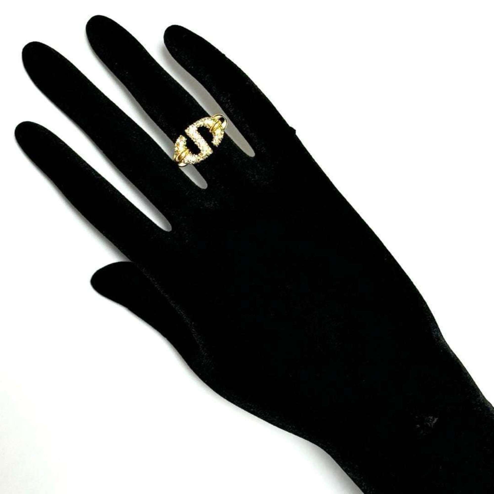 Christian Dior Metal Rhinestone Band Ring (Pre-Owned)