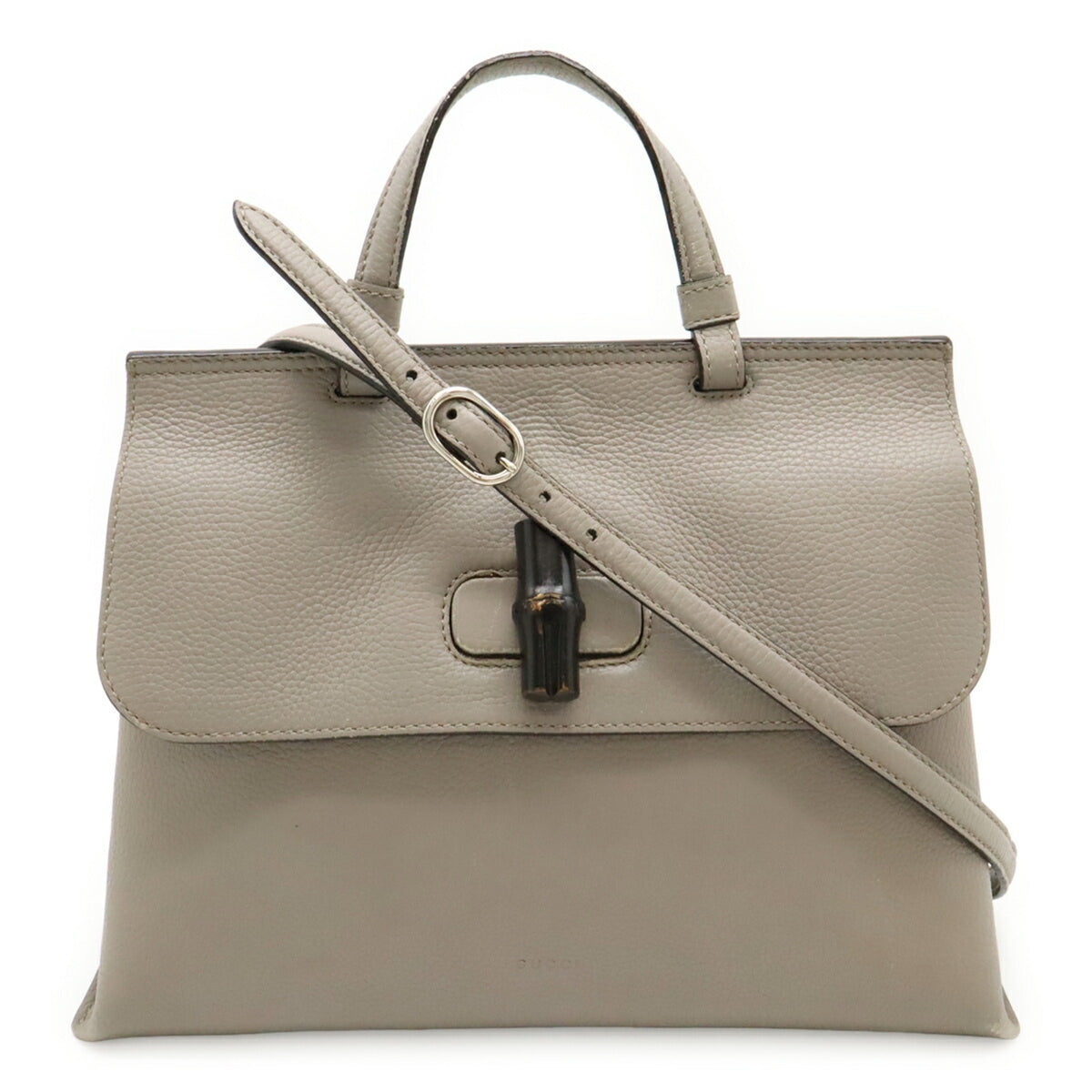 Gucci Gray Bamboo Leather Handbag Shoulder Bag (Pre-Owned)
