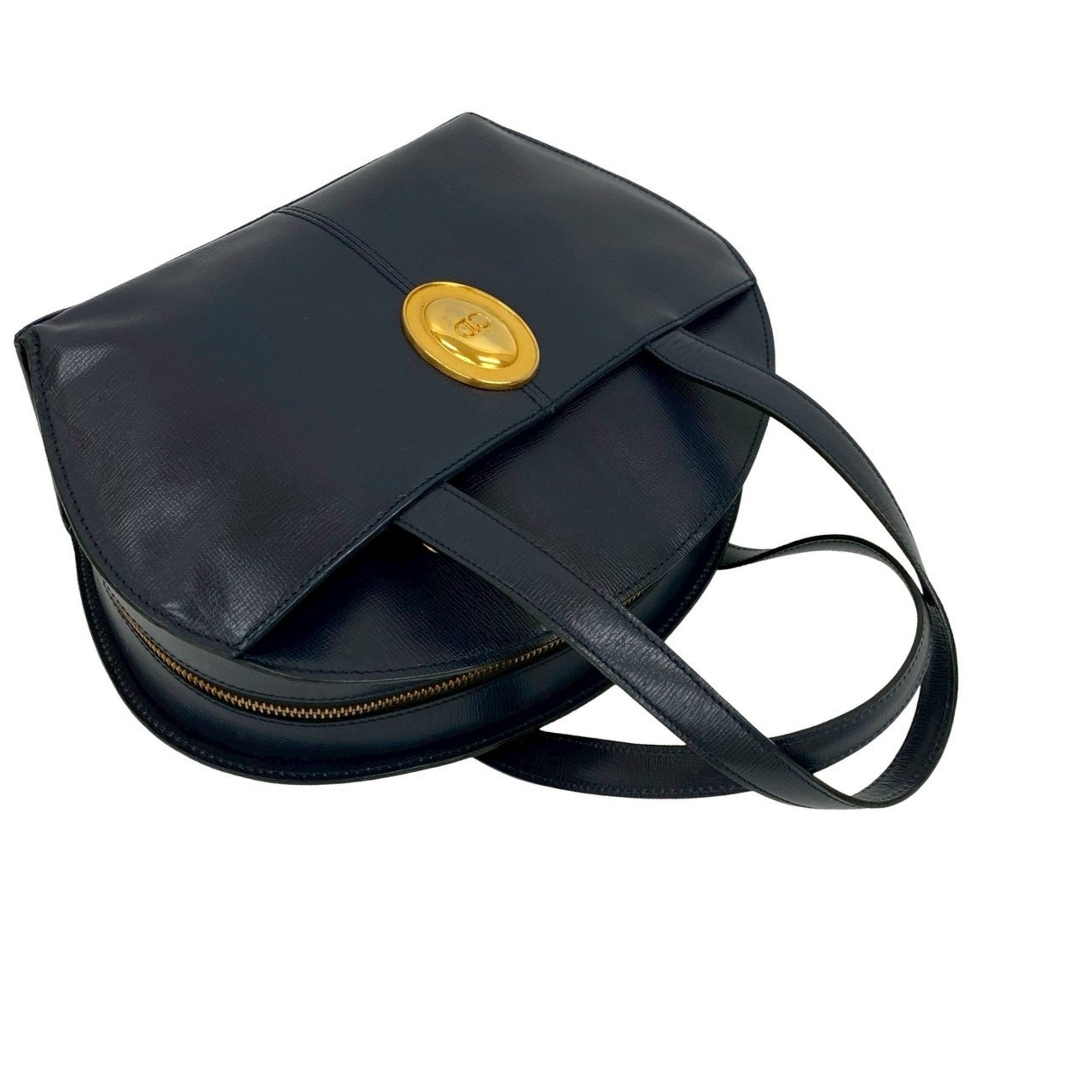 Christian Dior Navy Leather Boston Bag Handbag Tote Bag (Pre-Owned)