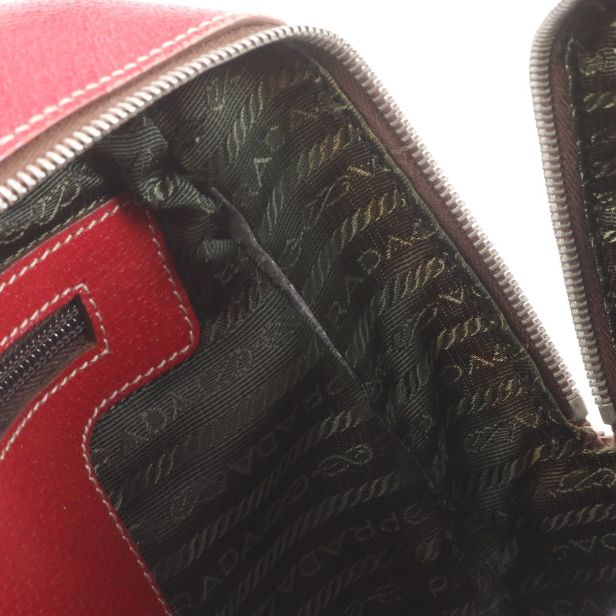 Prada Red Color Leather Boston Bag Tote Bag (Pre-Owned)
