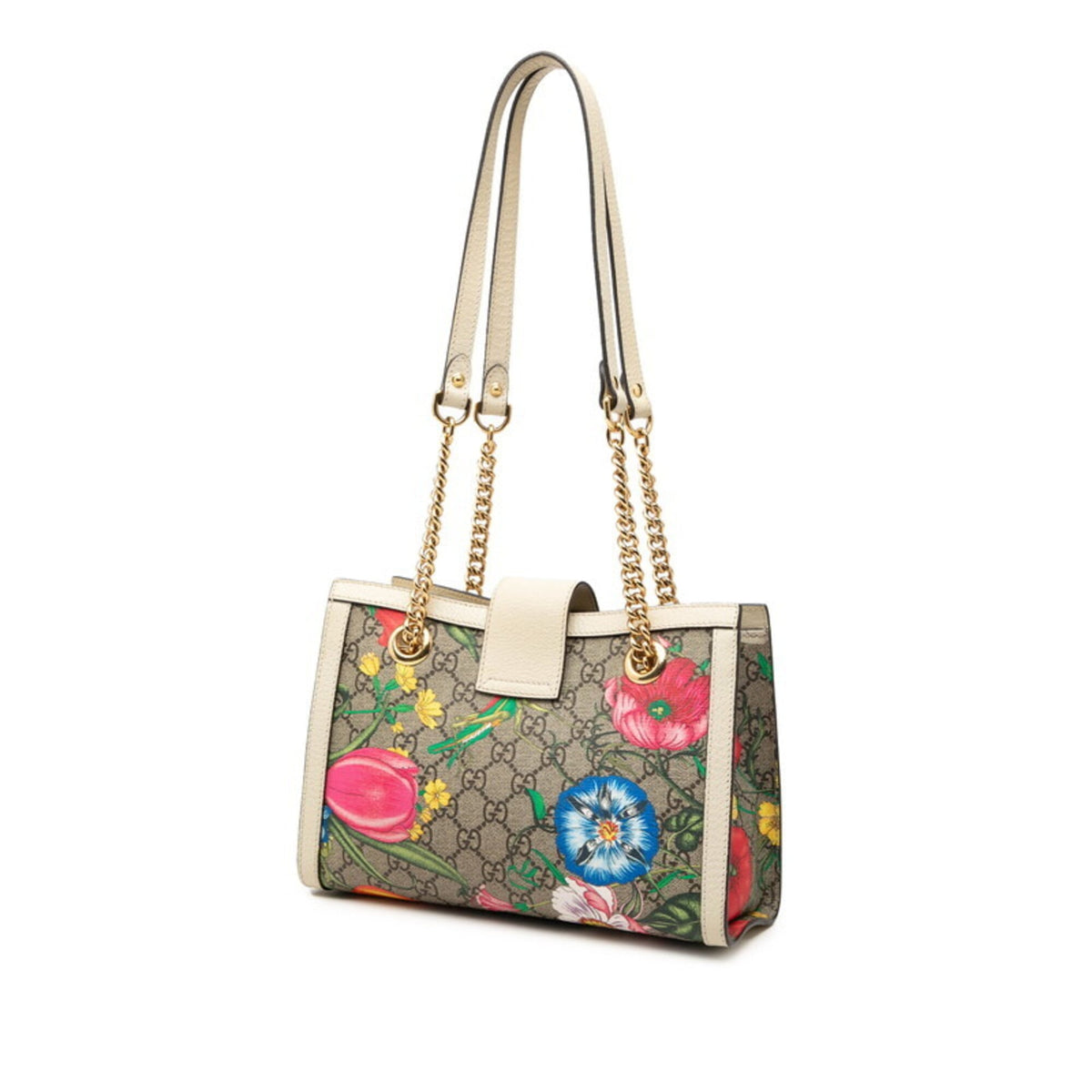 Gucci Flora Beige Multi-Color Pvc Leather Shoulder Bag Tote Bag (Pre-Owned)