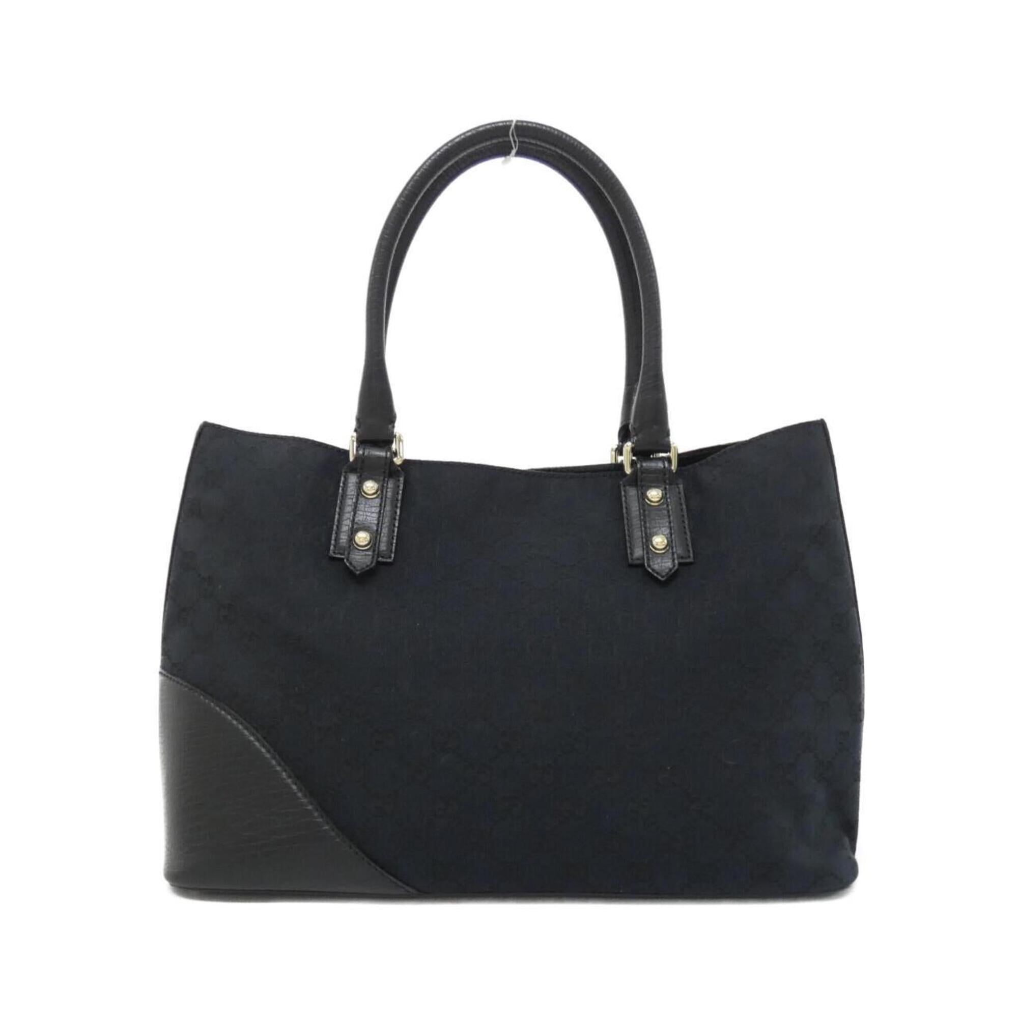 Gucci Beige Black Gg Canvas Leather Handbag (Pre-Owned)