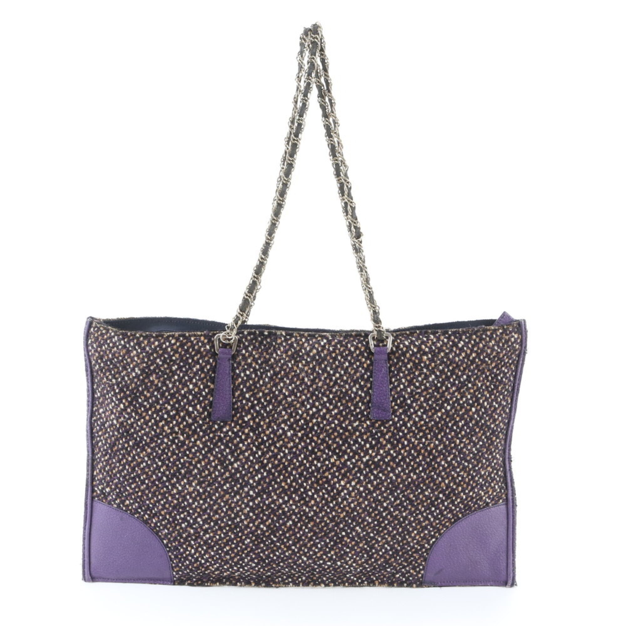 Prada Purple Canvas Leather Handbag Tote Bag (Pre-Owned)