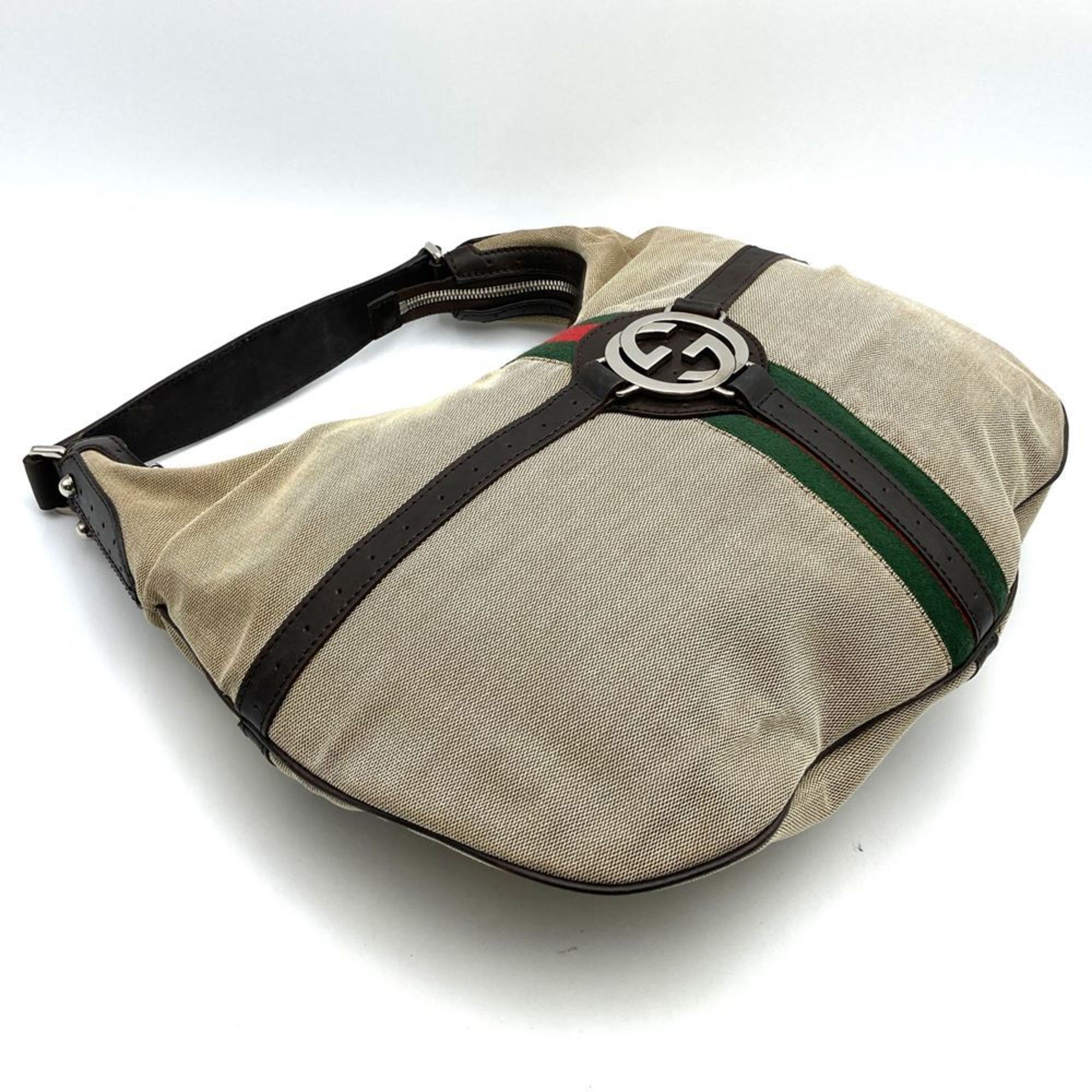 Gucci Beige Canvas Leather Handbag Shoulder Bag (Pre-Owned)