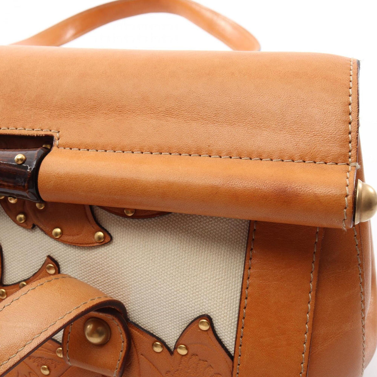 Gucci Brown White Canvas Handbag (Pre-Owned)