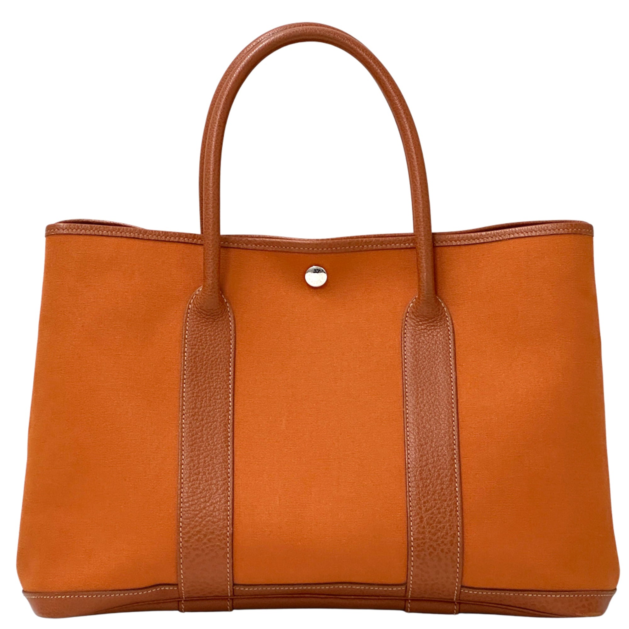 Hermes Garden Orange Potiron Toile Officier Leather Handbag Tote Bag (Pre-Owned)