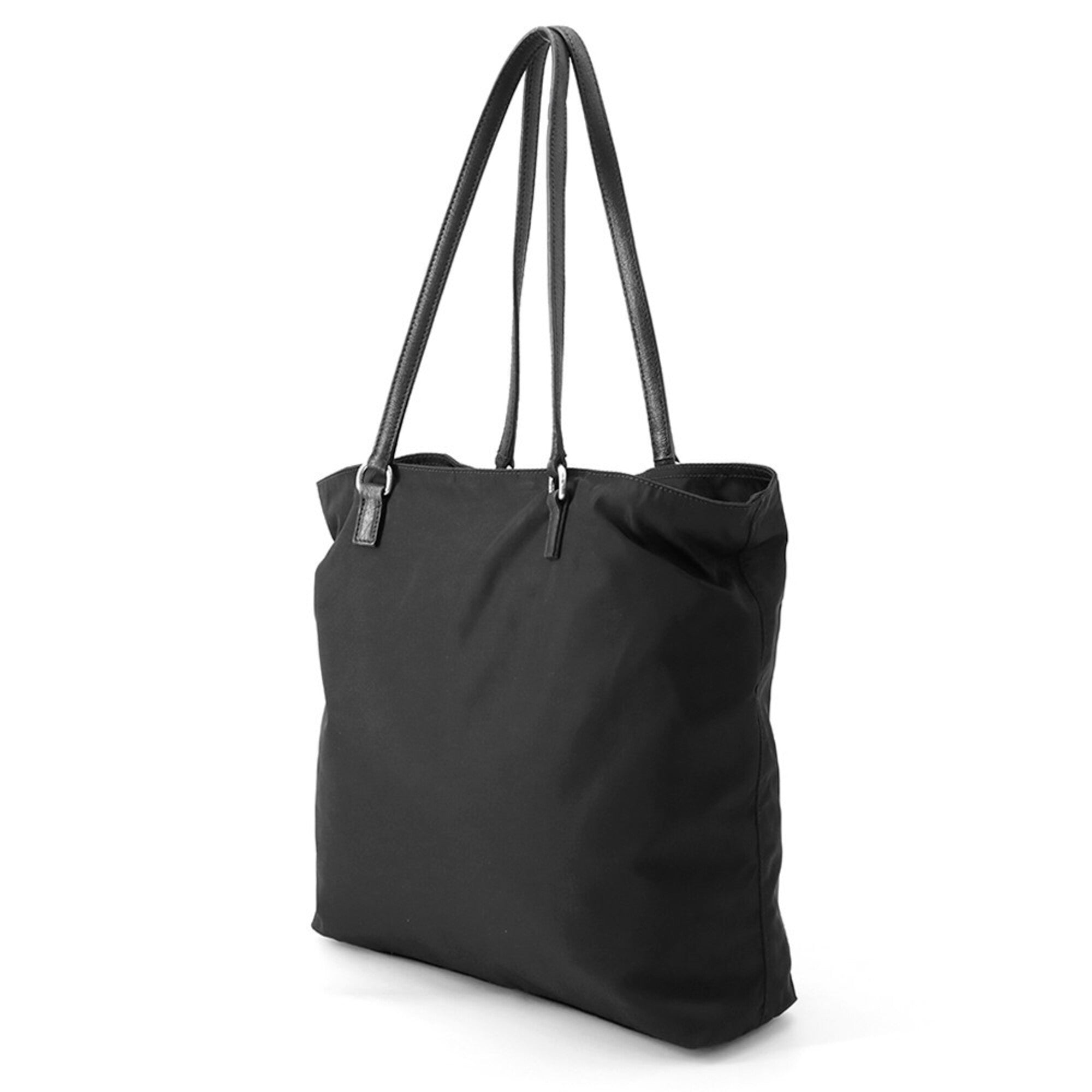 Prada Black Nylon Leather Handbag Tote Bag (Pre-Owned)