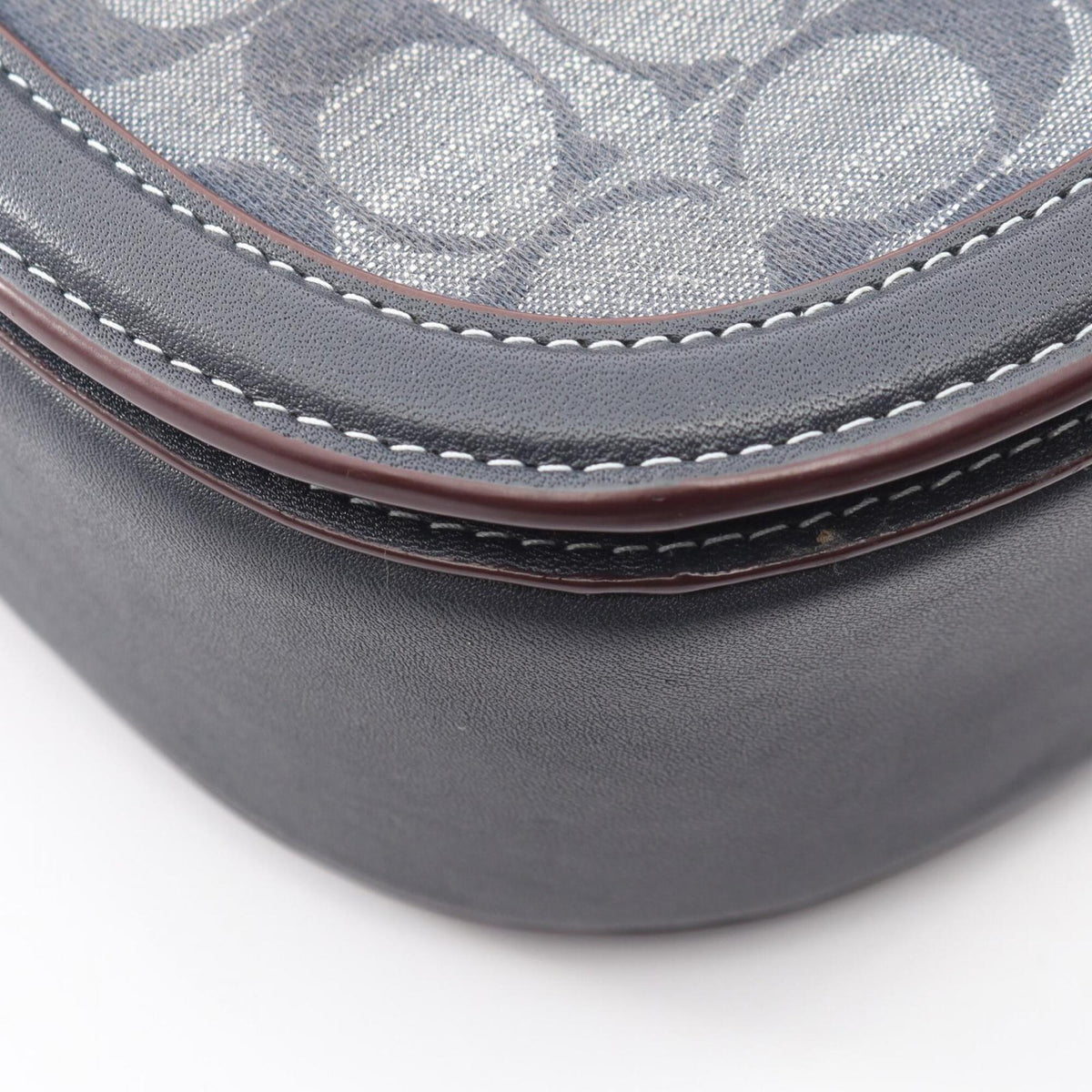 Coach Navy Leather Canvas Handbag Saddle Bag Shoulder Bag (Pre-Owned)