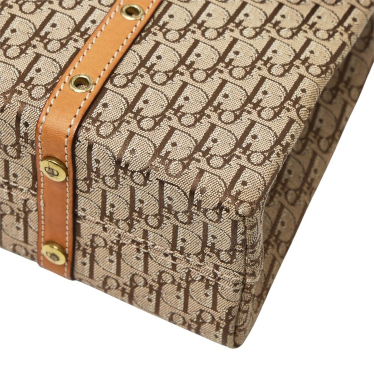 Christian Dior Trotter Beige Brown Canvas Leather Handbag Shoulder Bag (Pre-Owned)