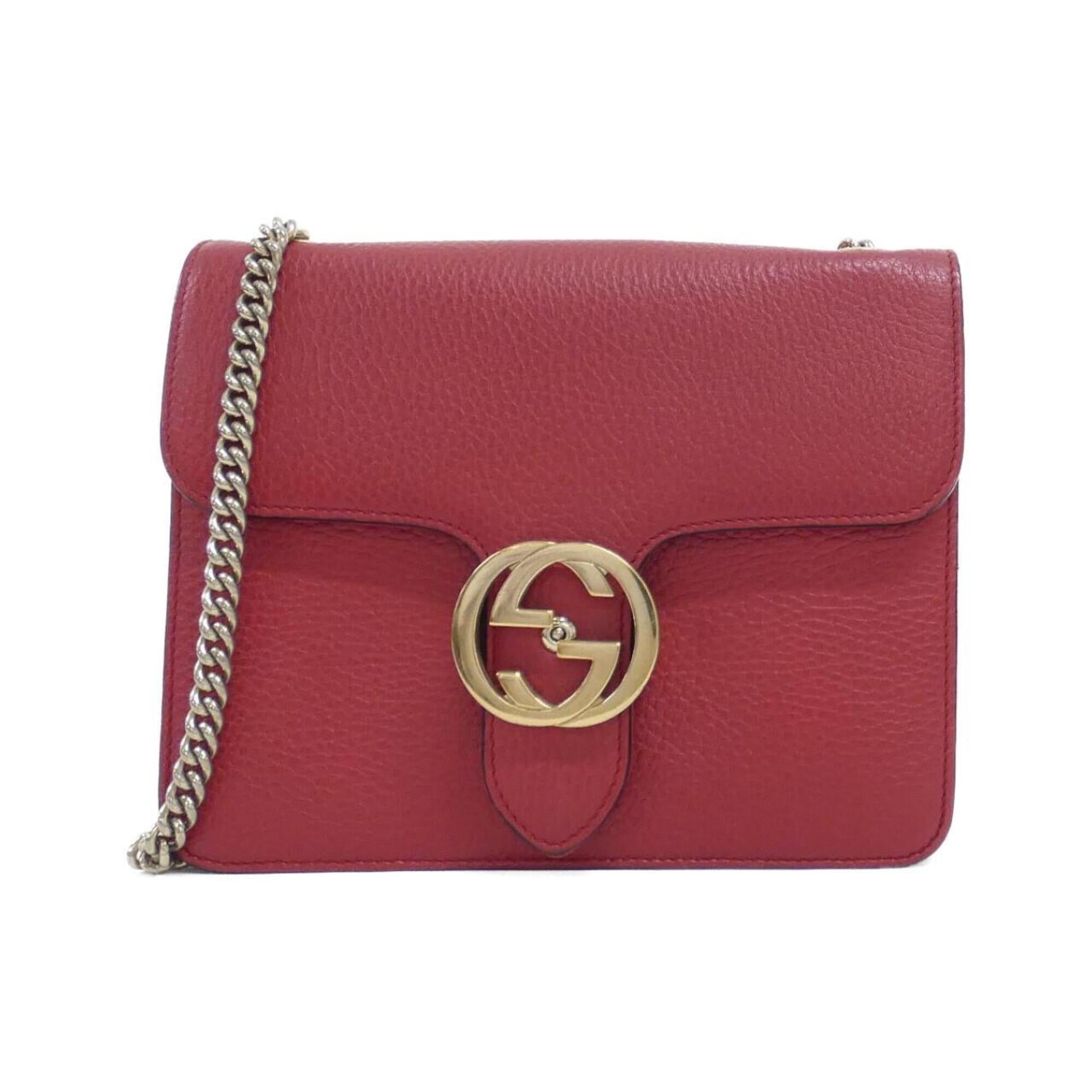 Gucci Red Color Leather Shoulder Bag (Pre-Owned)