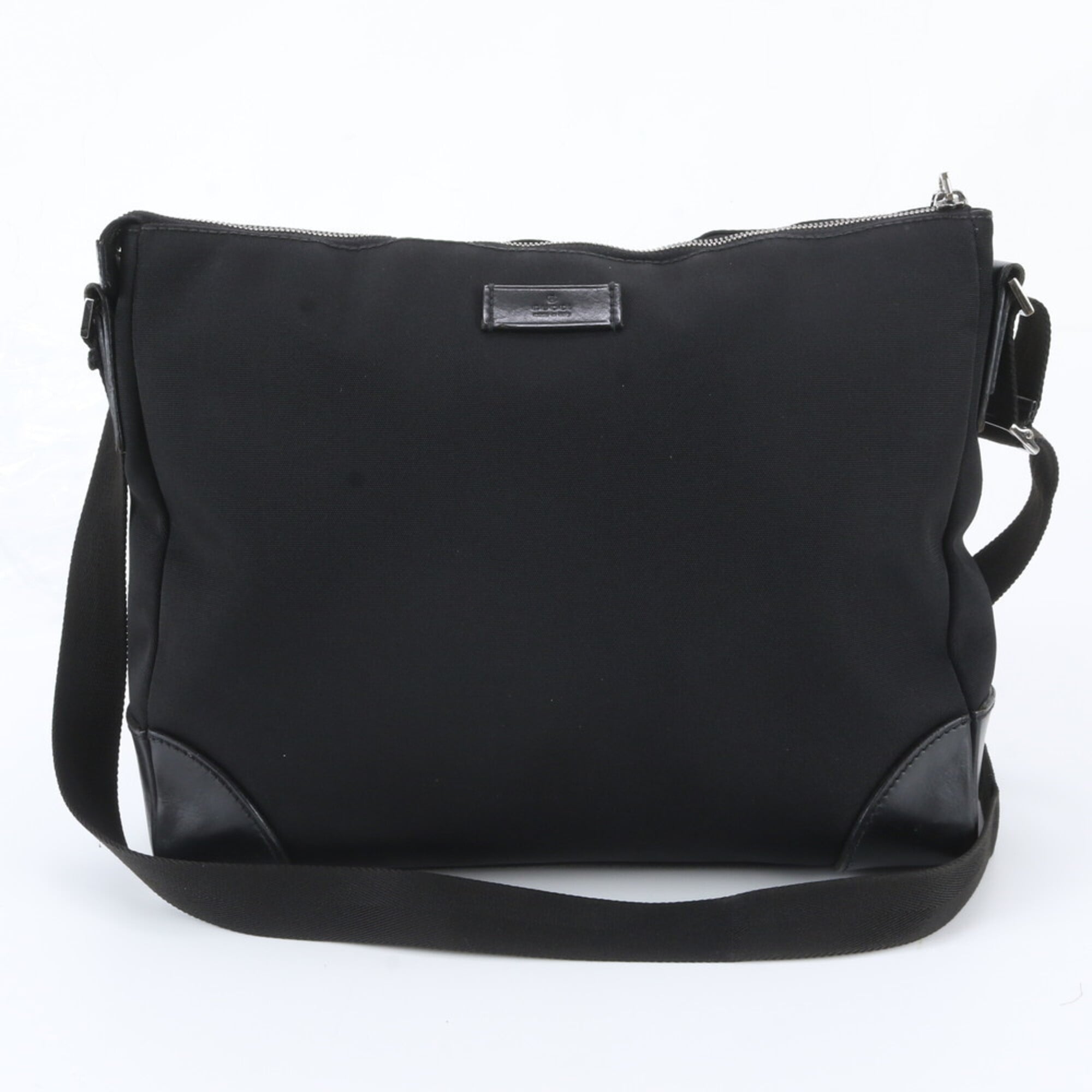 Gucci Black Leather Nylon Messenger Bag Shoulder Bag (Pre-Owned)