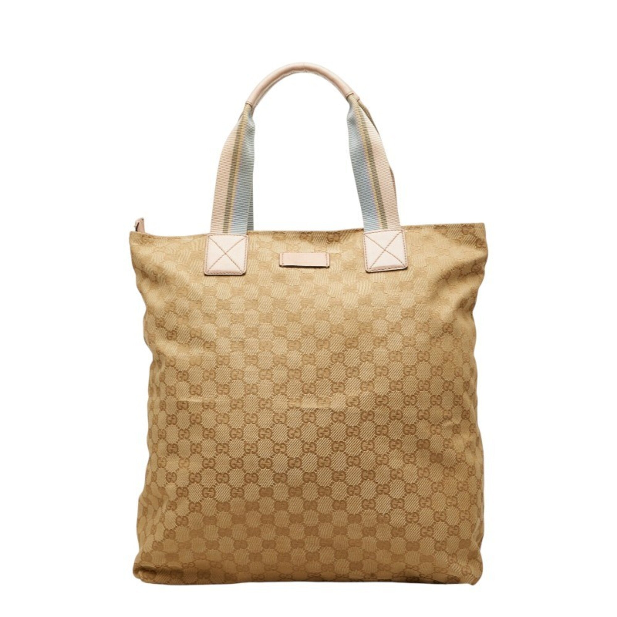 Gucci Beige Pink Canvas Leather Tote Bag (Pre-Owned)