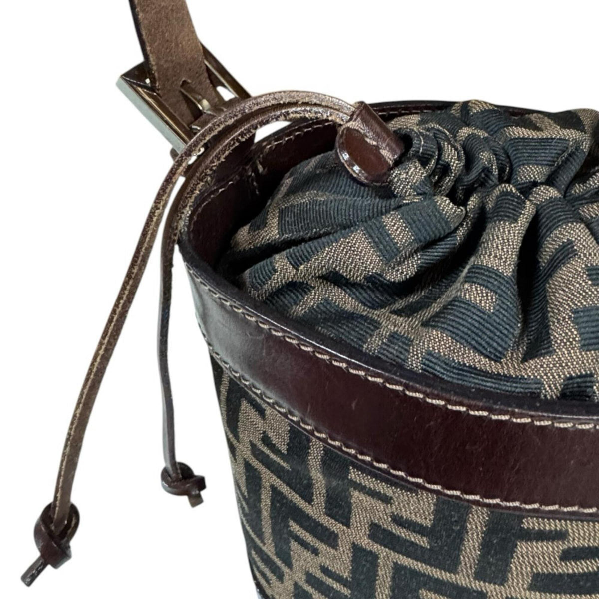 Fendi Black Brown Canvas Leather Handbag (Pre-Owned)