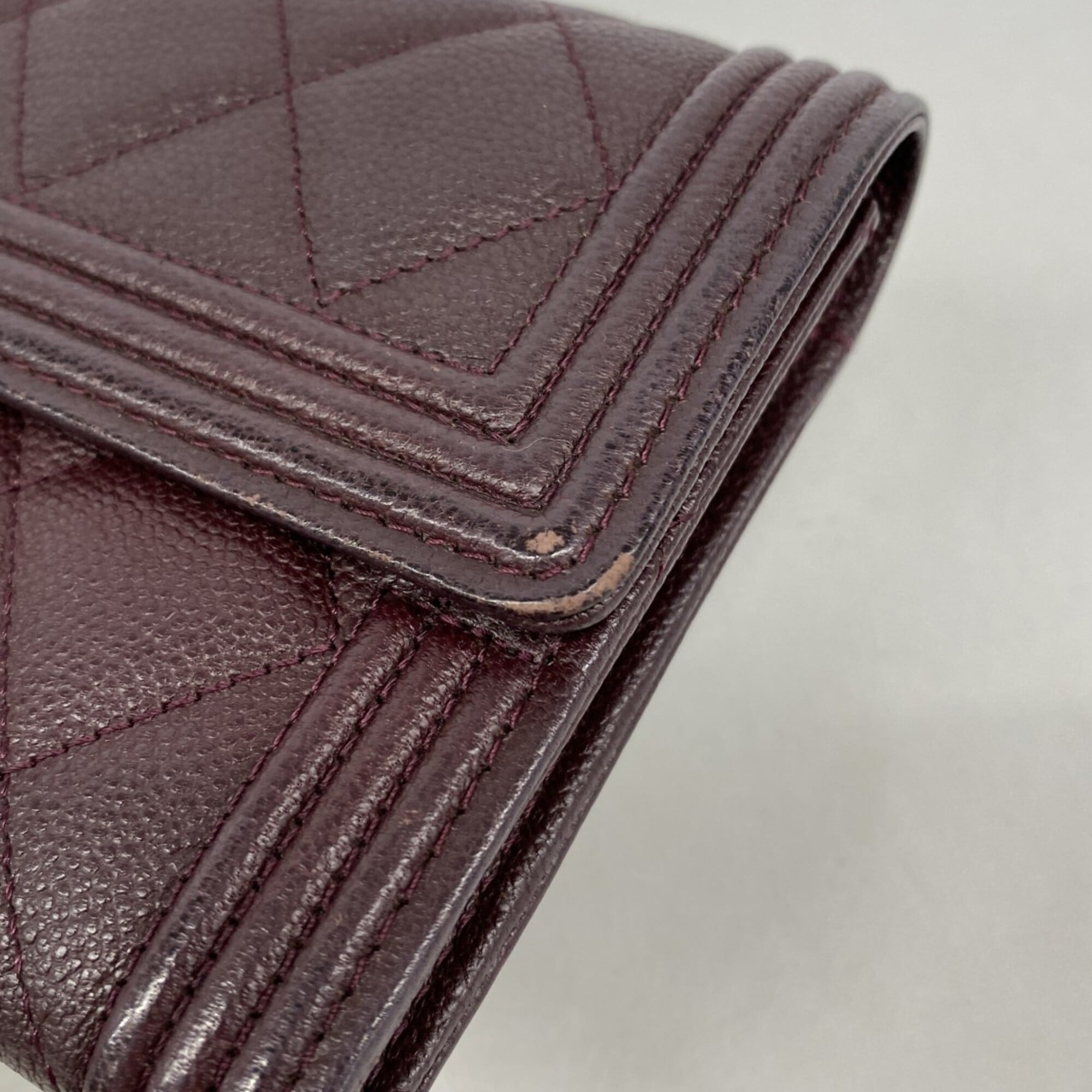 Chanel Bordeaux Grained Calfskin Long Wallet (Bi-Fold) (Pre-Owned)