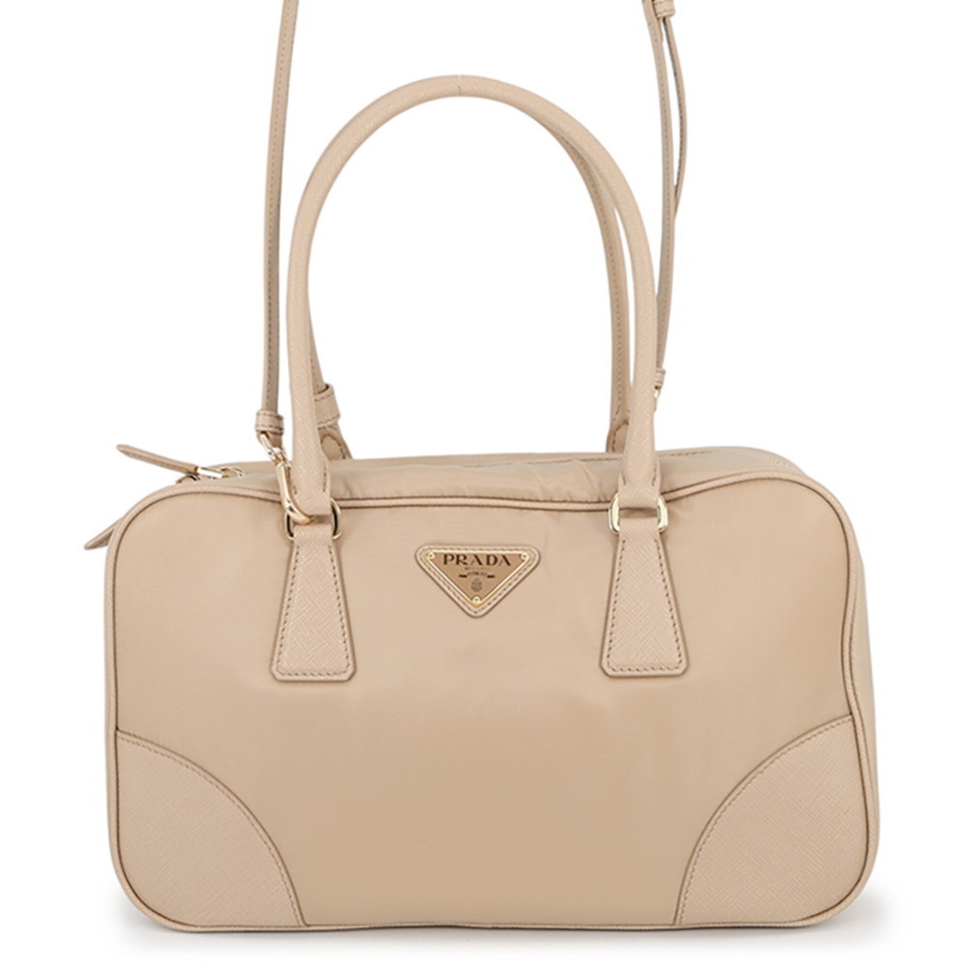 Prada Beige Nylon Leather Handbag Shoulder Bag (Pre-Owned)