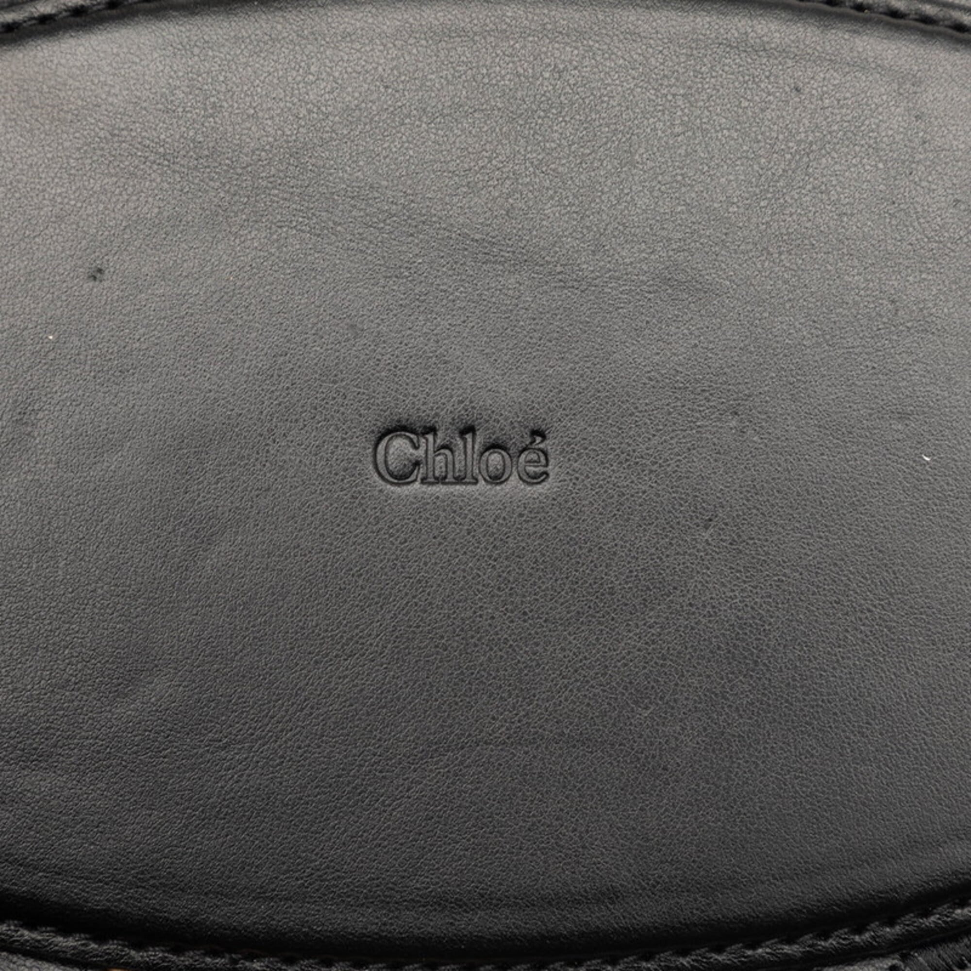 Chloé Beige Black Raffia Leather Basket Handbag (Pre-Owned)