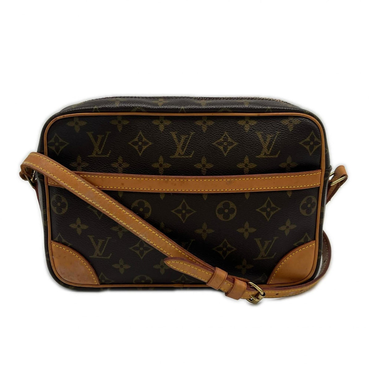 Louis Vuitton Beige Brown Monogram Coated Canvas Leather Shoulder Bag (Pre-Owned)