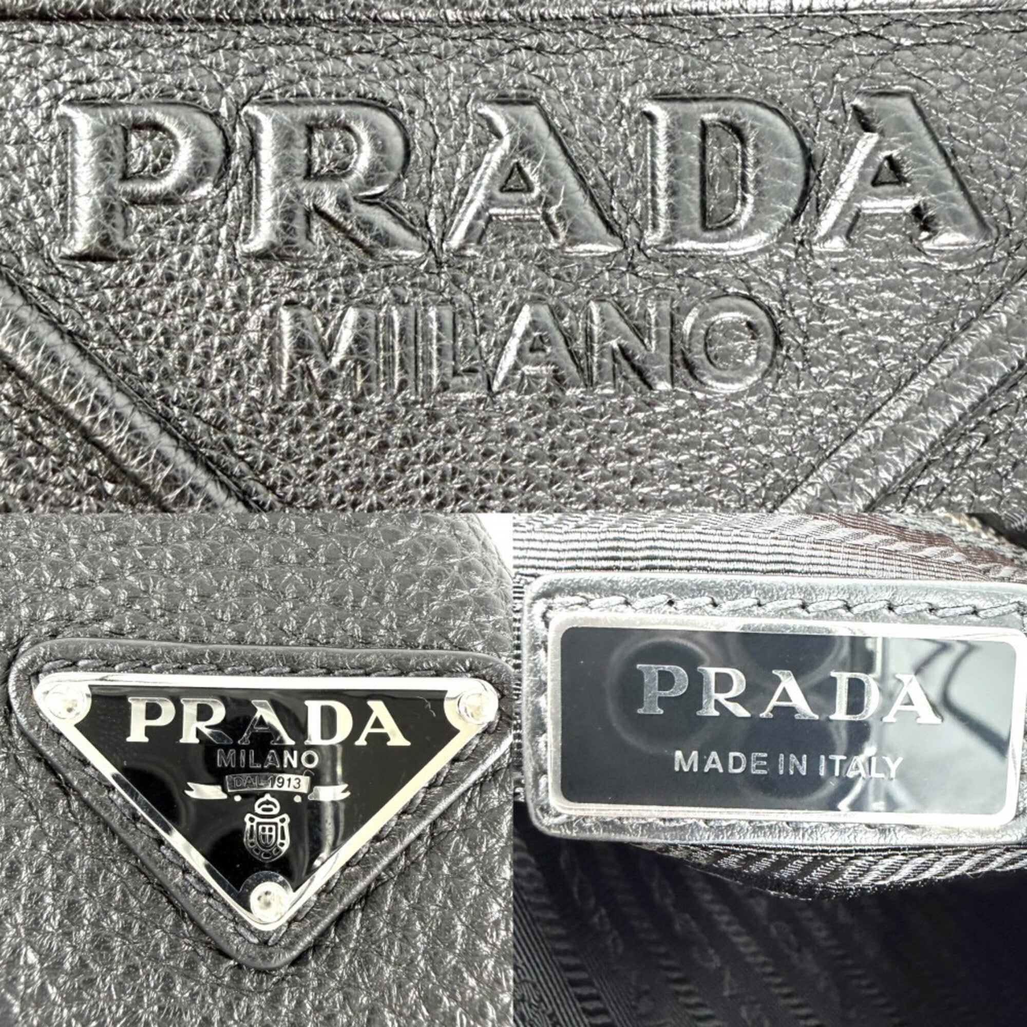Prada Black White Leather Shoulder Bag (Pre-Owned)