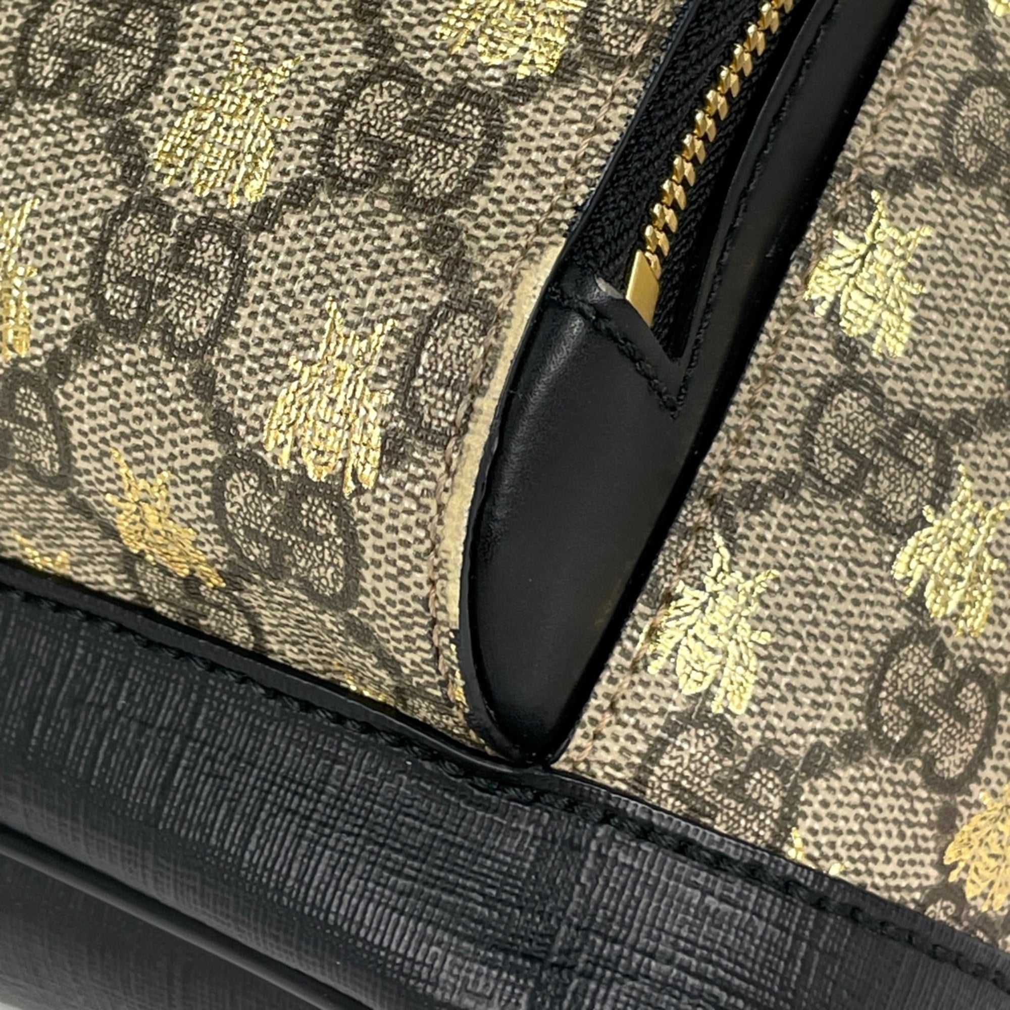 Gucci Beige Black Coated Canvas Leather Backpack (Pre-Owned)