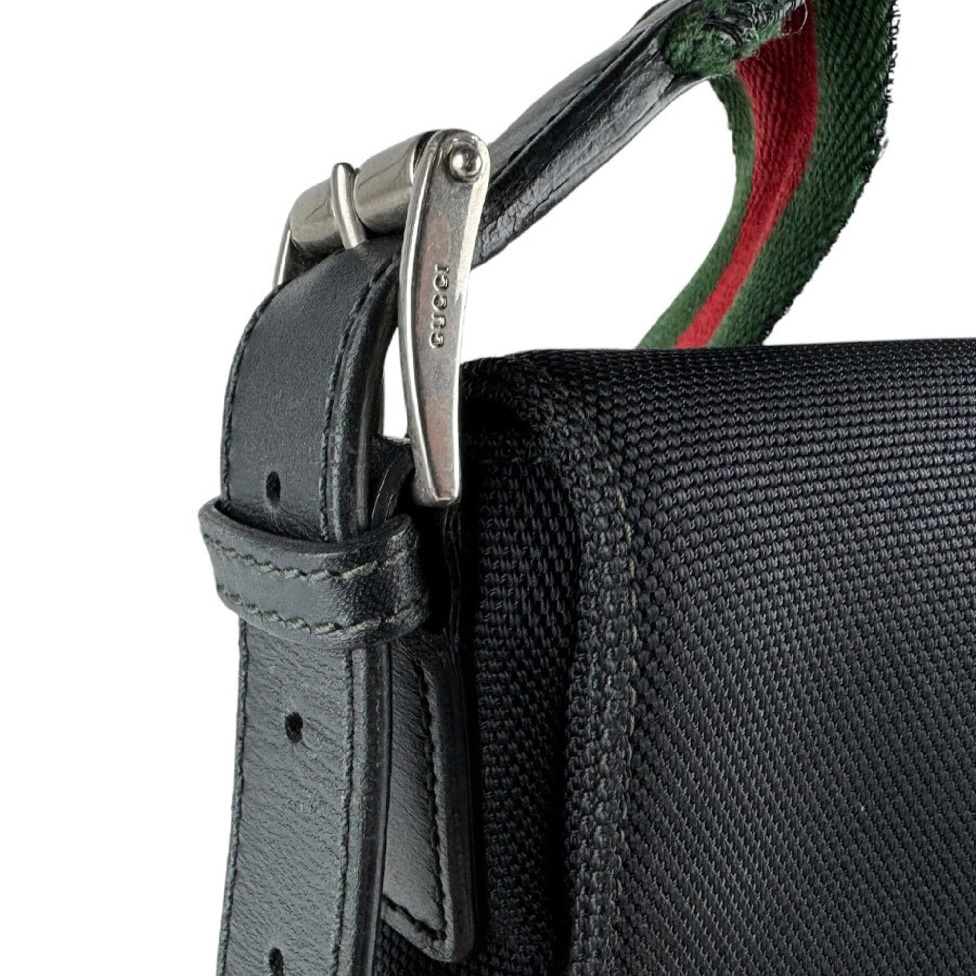 Gucci Black Green Red Color Canvas Shoulder Bag (Pre-Owned)